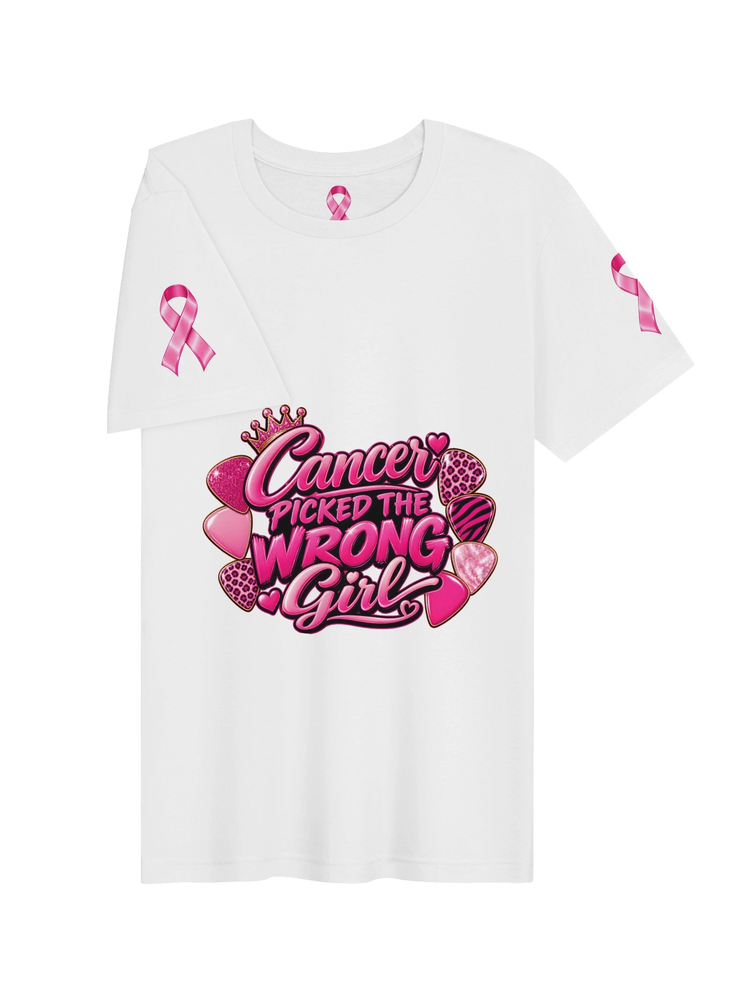 Cancer Picked the Wrong Girl Pink Heart Tee product image (25)