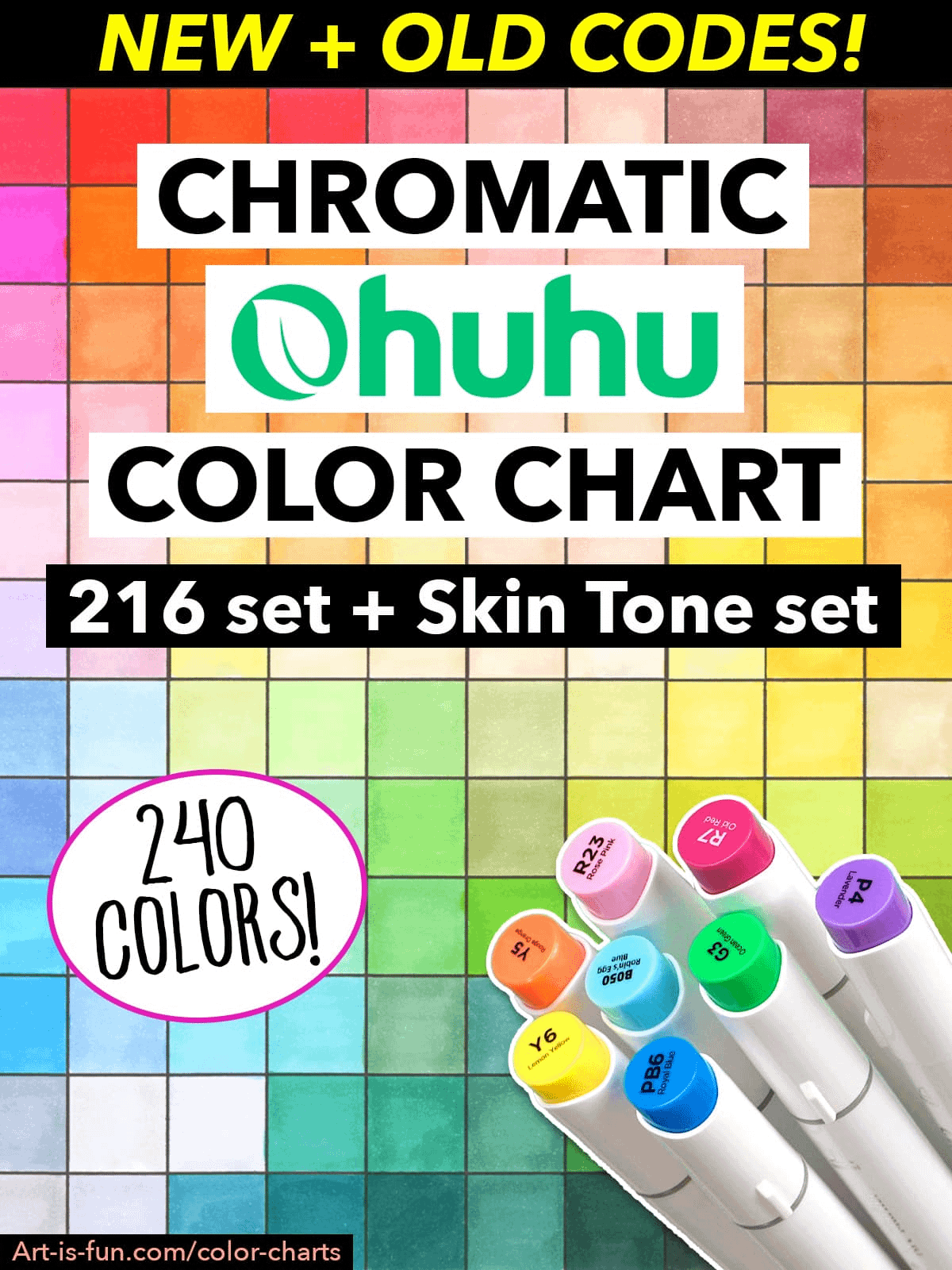 Ohuhu Color Chart - 240 Colors (NEW + OLD) in Chromatic Order | Thaneeya