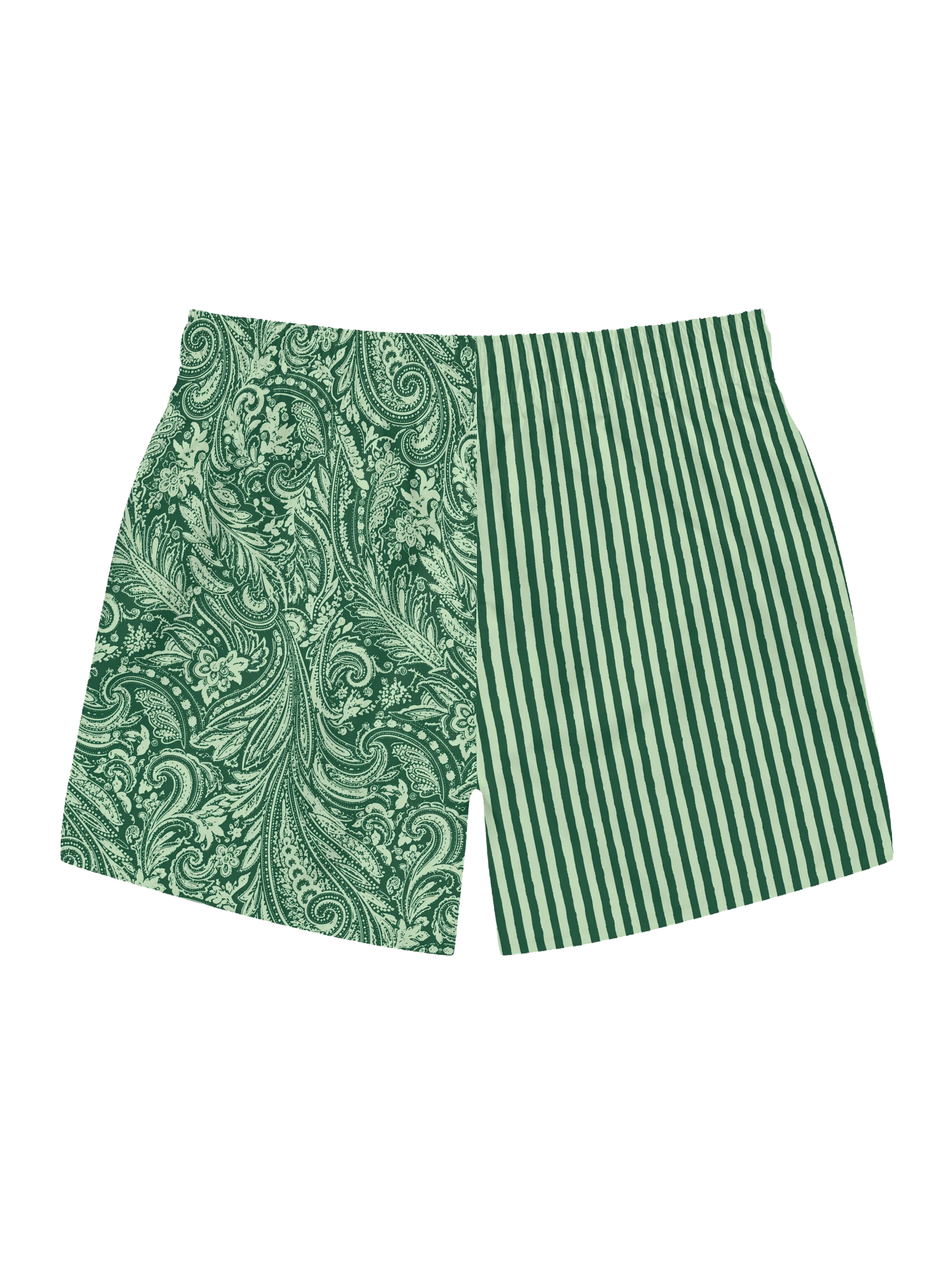 Seaweed Green Paisley and Stripes Swim Trunks product image (2)