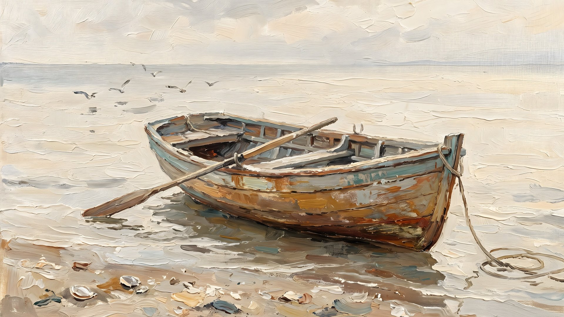 Rare Watercolor Coastal Wall Art Bundle of 3 – Fishing Nets on Wooden Dock, Drifting Rowboat & Tide Pools with Rocks, Fine Detail Nautical Print product image (4)