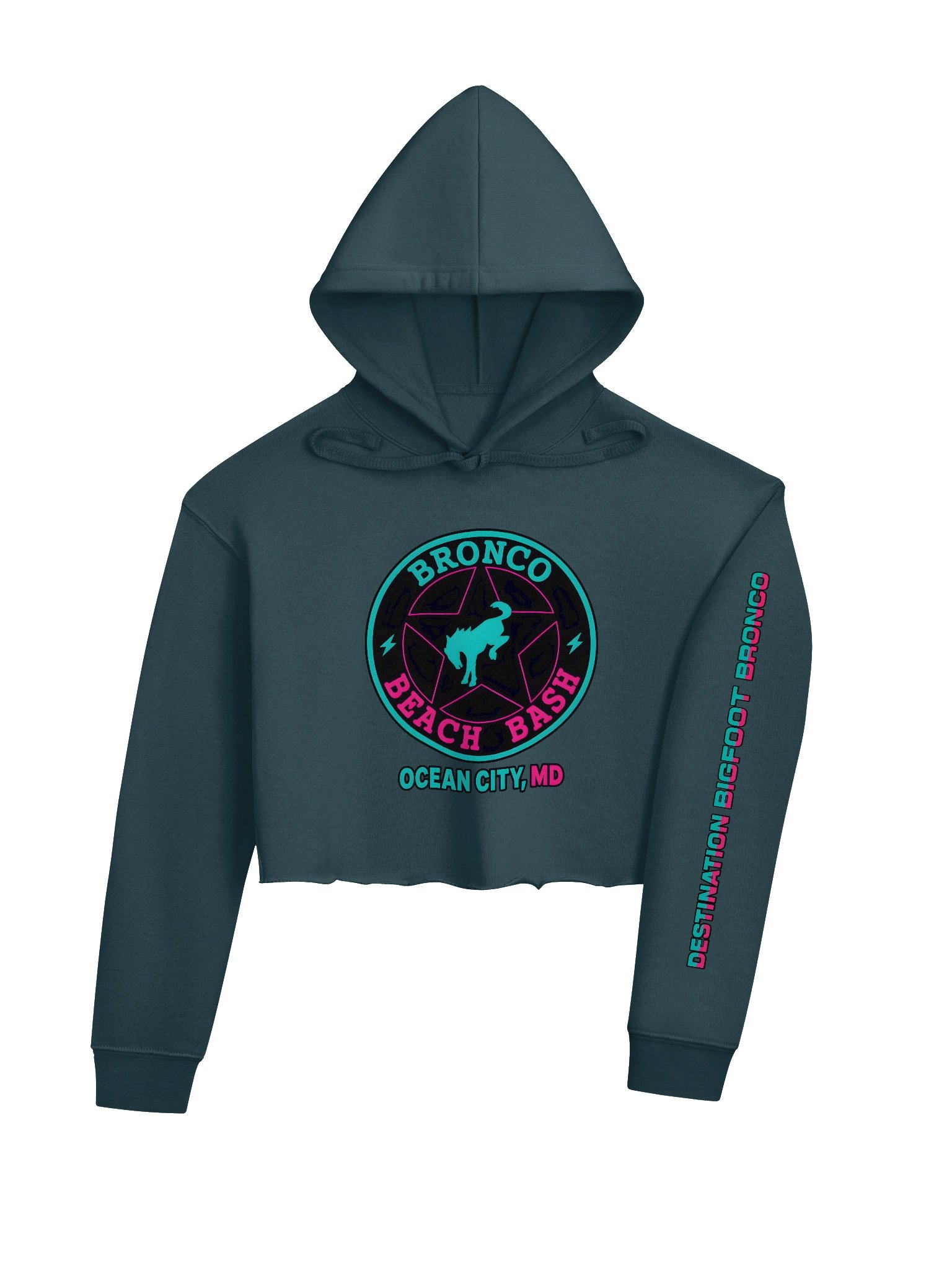 2025 Bronco Beach Bash Ocean City / Destination Bigfoot Bronco Collab | Bella+Canvas Fleece Women's Crop Hoodie (Multiple Colors Available) product image (5)