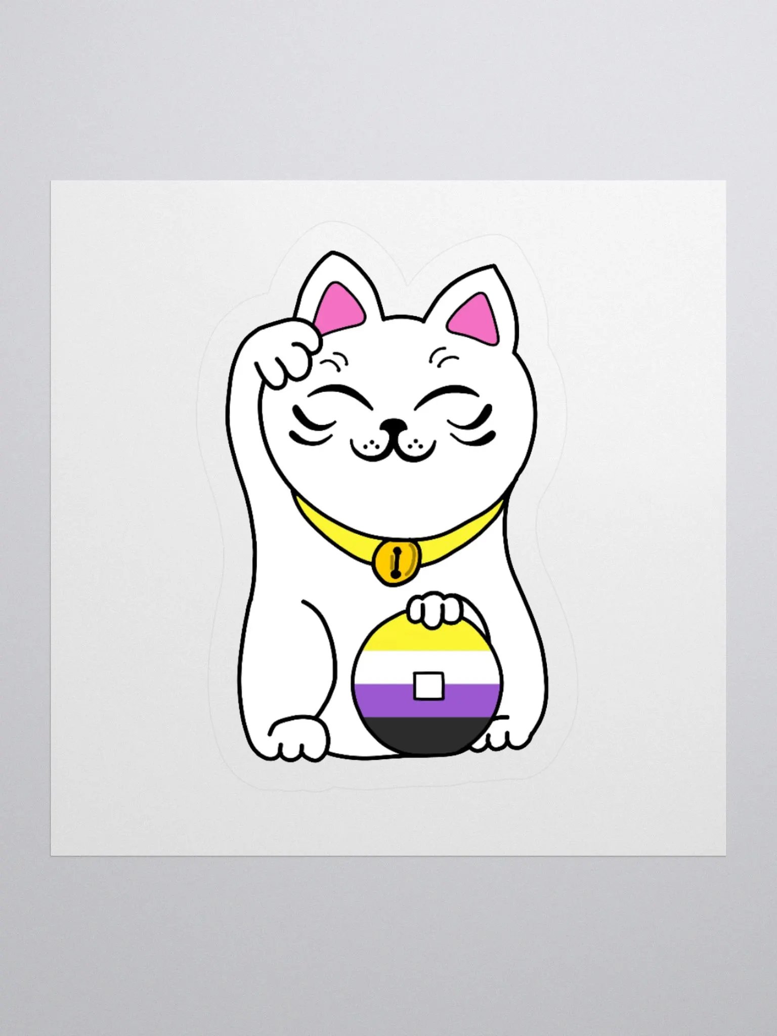 Maneki neko nonbinary pride sticker product image (1)
