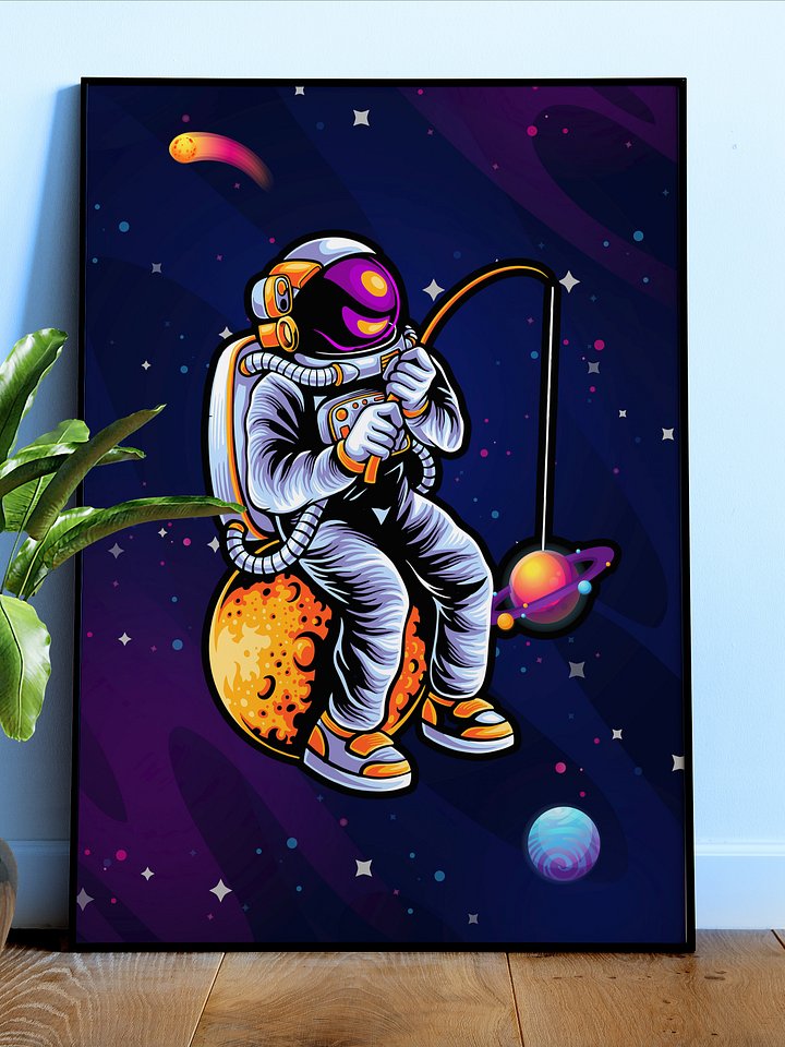 Astronaut fishing a stars — space poster, synthwave space, neon space, aesthetic poster product image (1)