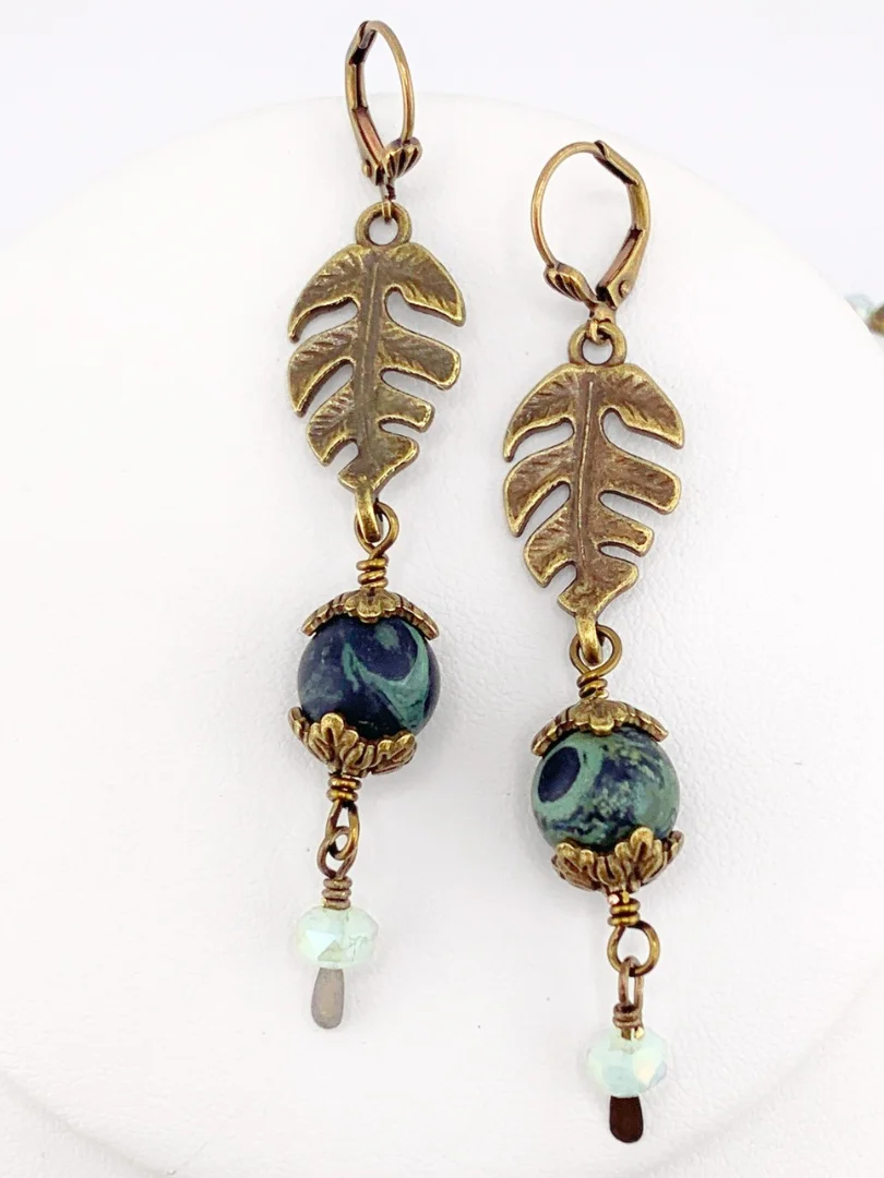 Kambaba Jasper Two-Strand Pendant Necklace Set - Green/Brass product image (3)
