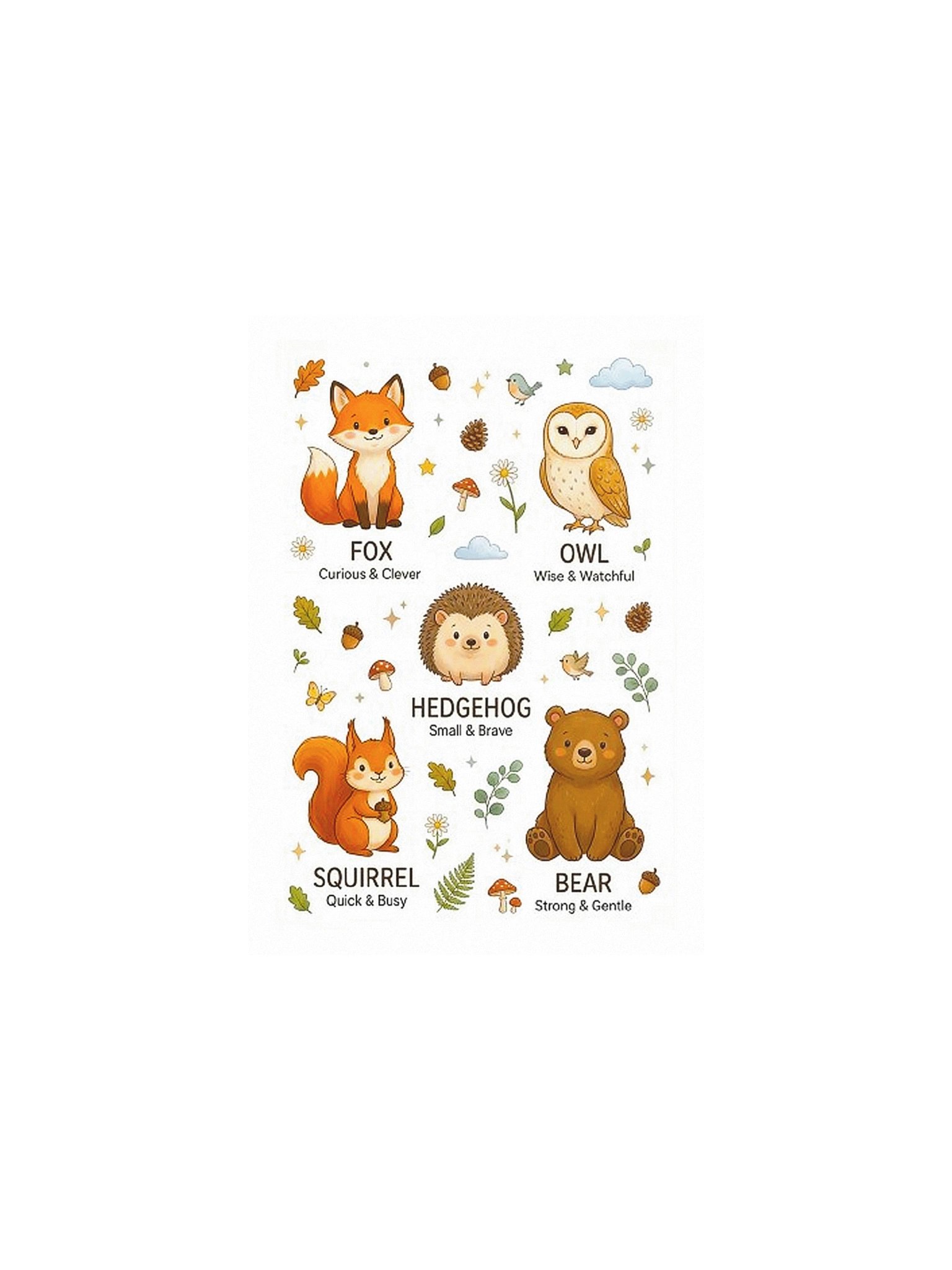 Cute Woodland Animals Educational Kids Room Matte Poster product image (5)