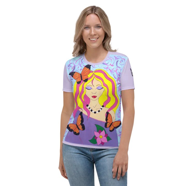 Butterfly spring woman (art by Dina R.) acrylic painting picture - Women's Crew Neck T-Shirt product image (1)