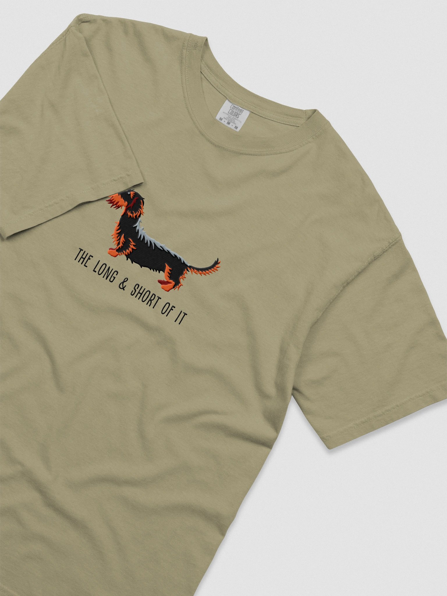 The Long & Short of It T-Shirt(Embroidered) of a Wirehaired Dachshund(Black & Tan) product image (8)