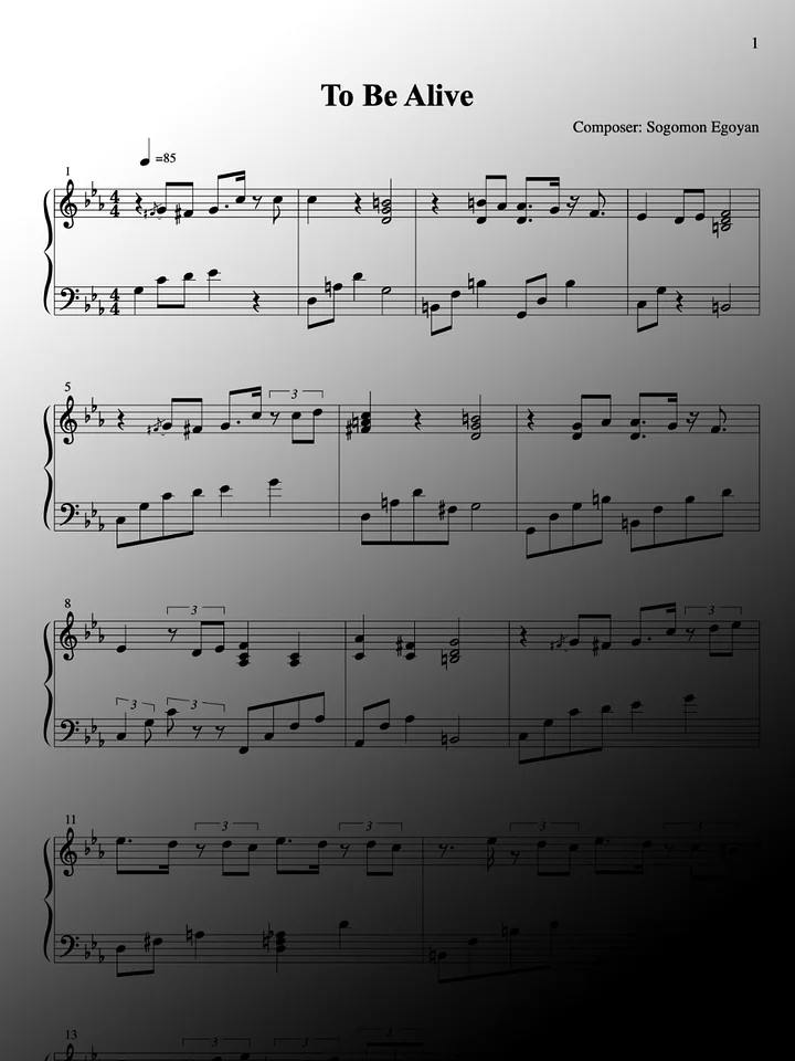 To Be Alive by Sogomon Egoyan - Piano Sheet Music product image (1)