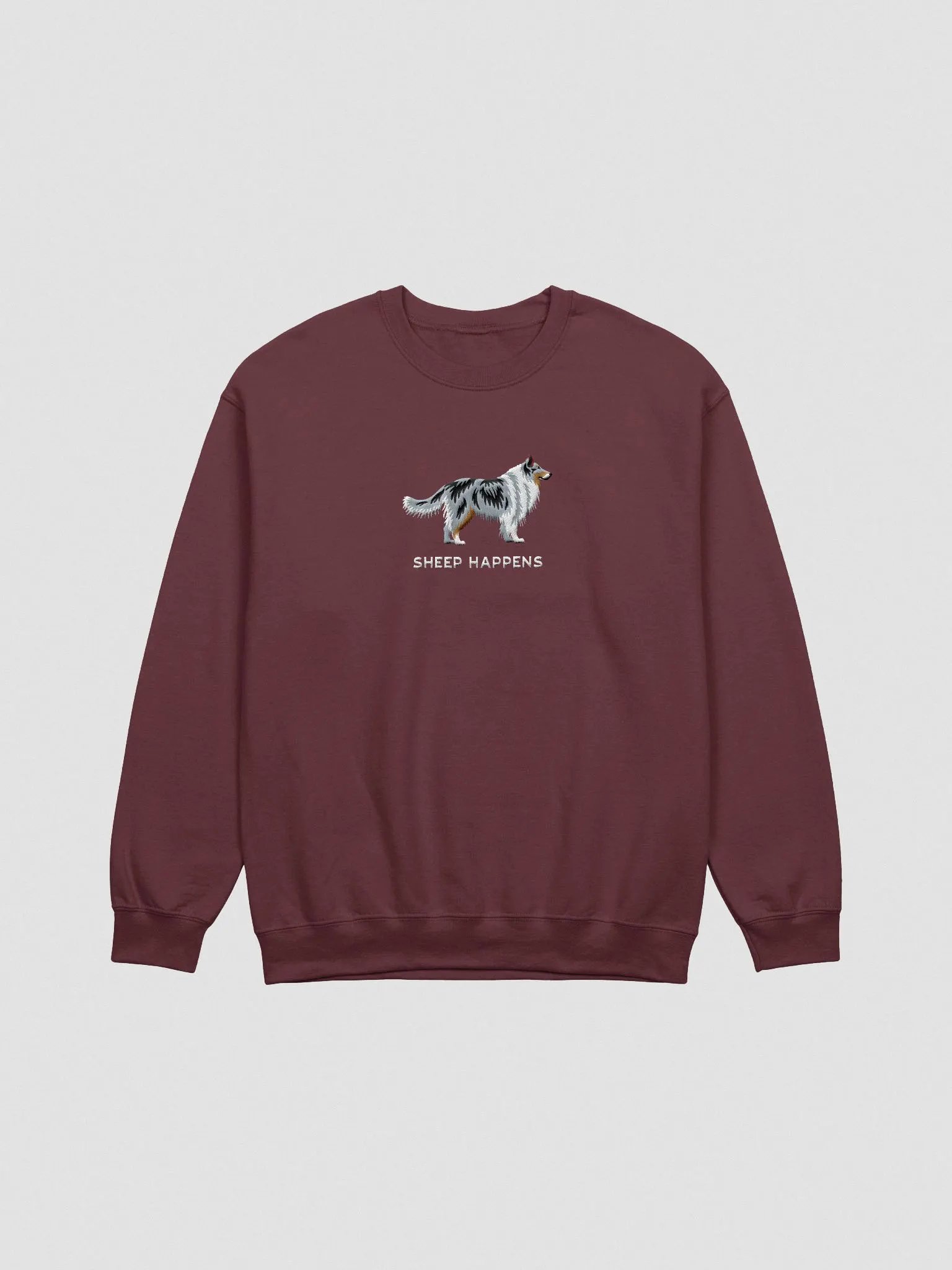 Sheep Happens Sweatshirt (Embroidered) of a Shetland Sheepdog(Blue Merle) product image (4)