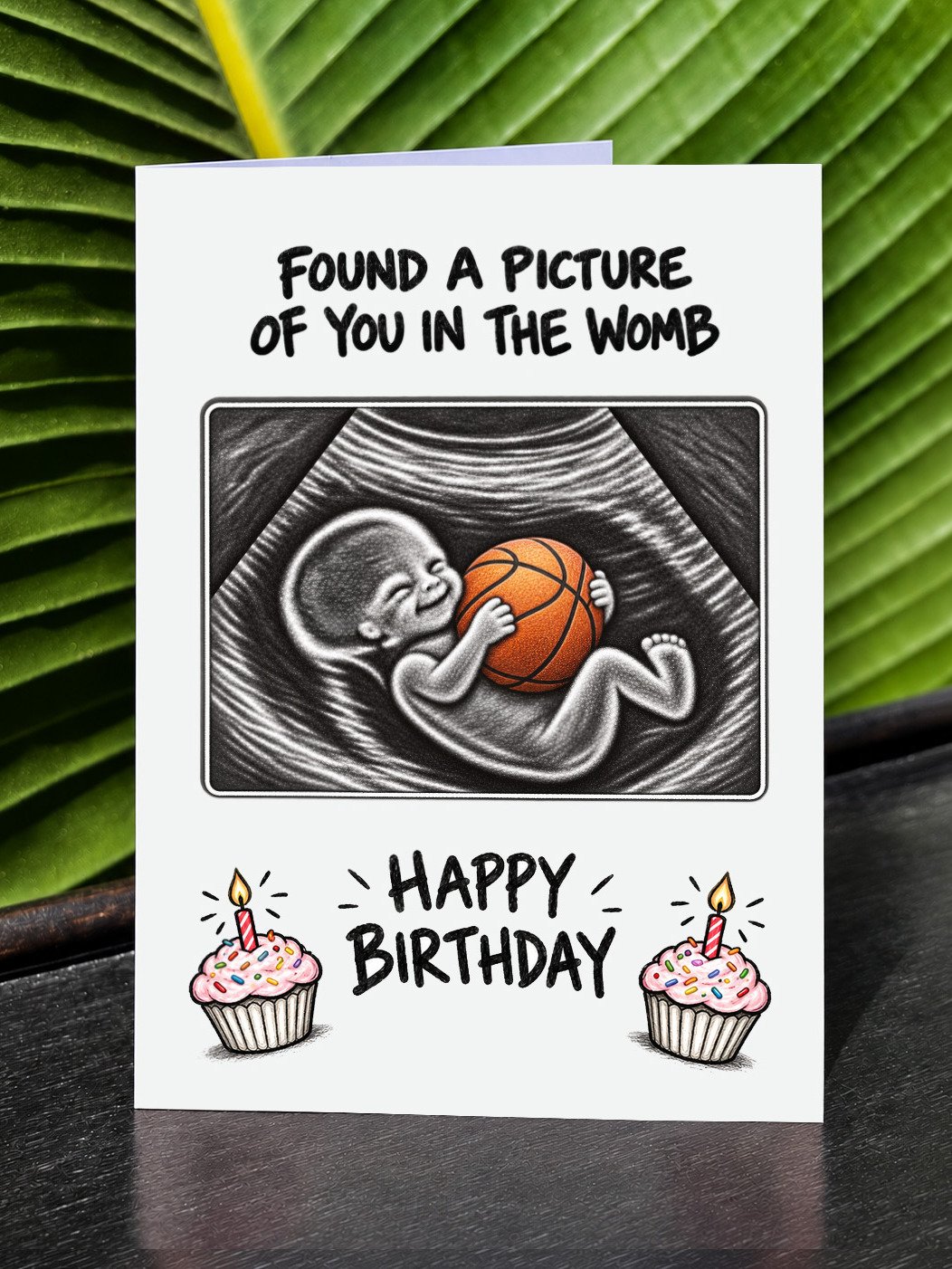 FUNNY BASKETBALL OBSESSED BIRTHDAY CARD | Sports Lover, Ultrasound Baby Illustration In The Womb product image (1)