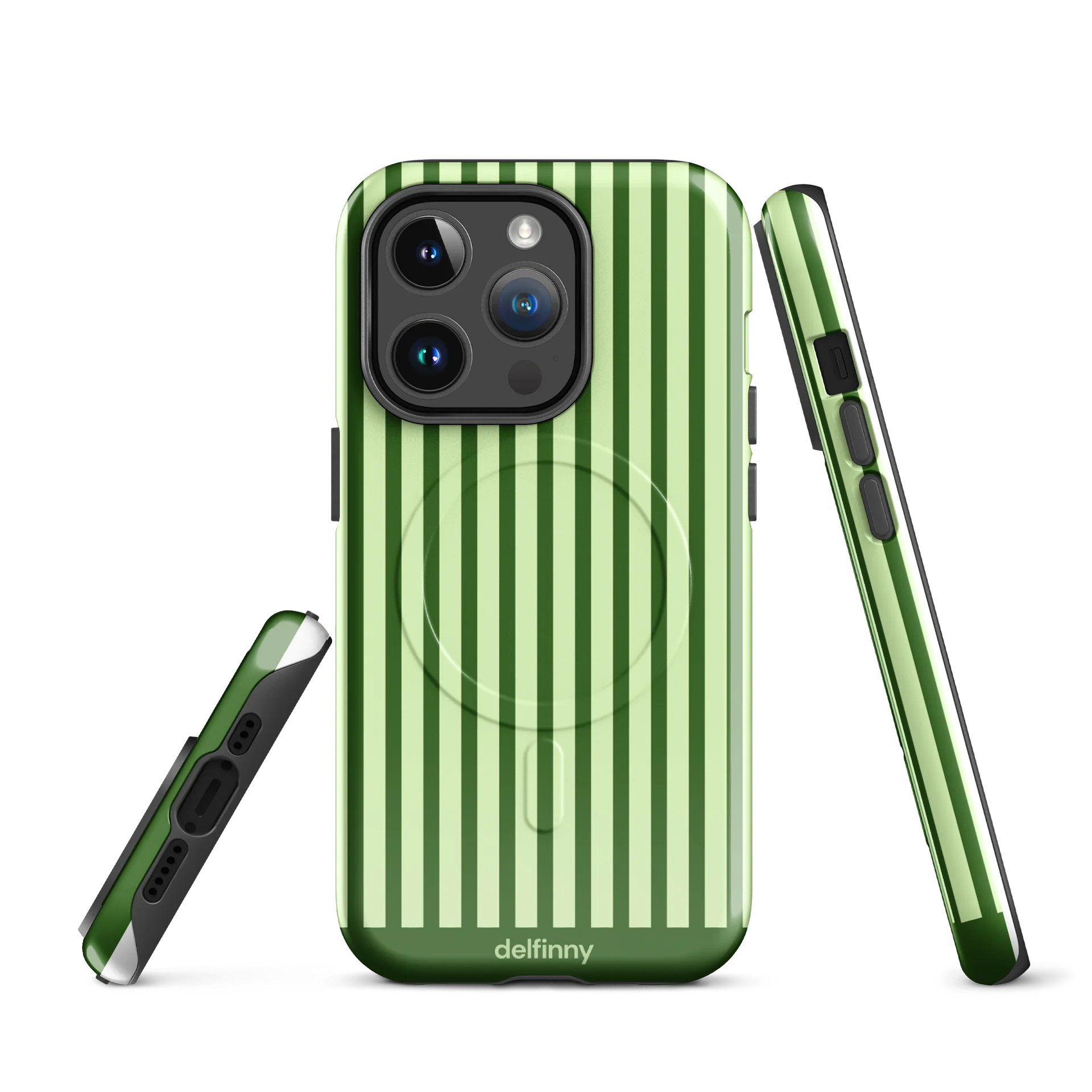 Striped Phone Case for iPhone 14 & 15 Series – MagSafe Compatible (Glossy Forest Green) product image (3)