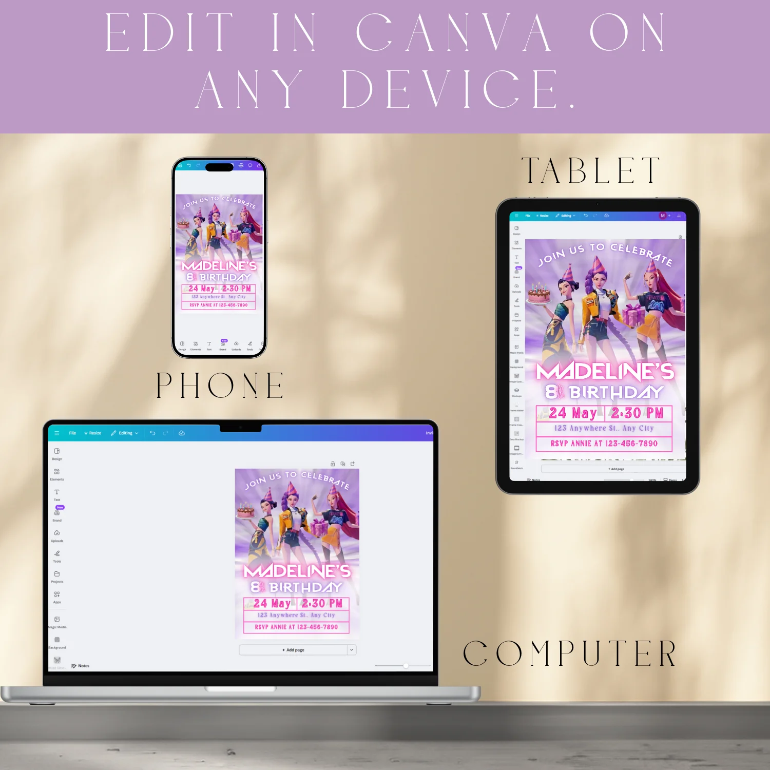 K-Pop Demon Hunters Birthday Invitation | Girl Birthday Party Invite | Editable Canva Template | K-Pop Party Theme | Digital Download product image (5)