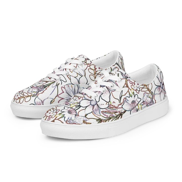 Line art White and Brown Floral/Women's Lace-Up Canvas Shoes by Allcolor product image (2)