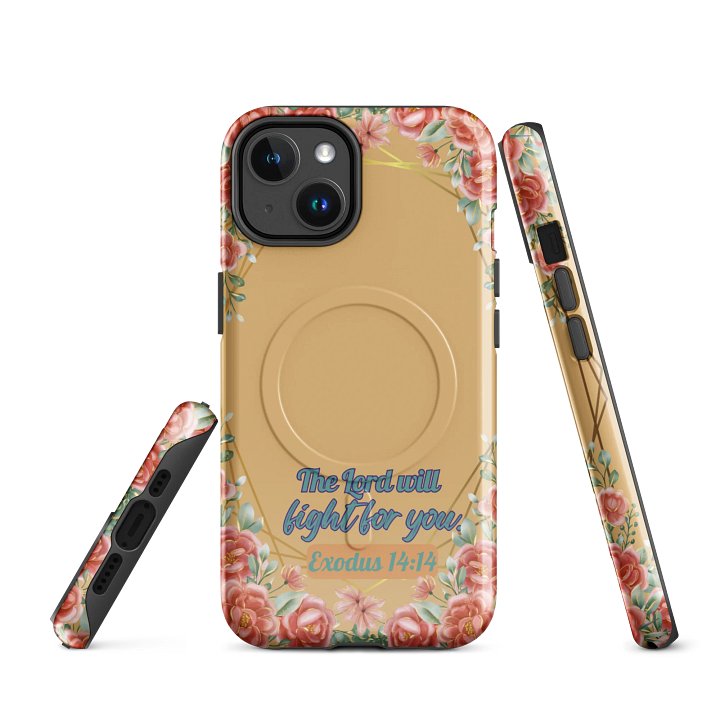 The Lord will Fight for You Exodus 14:14, Inspirational Gift, Sunflower Bible Verse, Tough Magnetic MagSafe® iPhone® 14, 15, 16, 17, Pro, Pro Max, Plus Cases. product image (1)