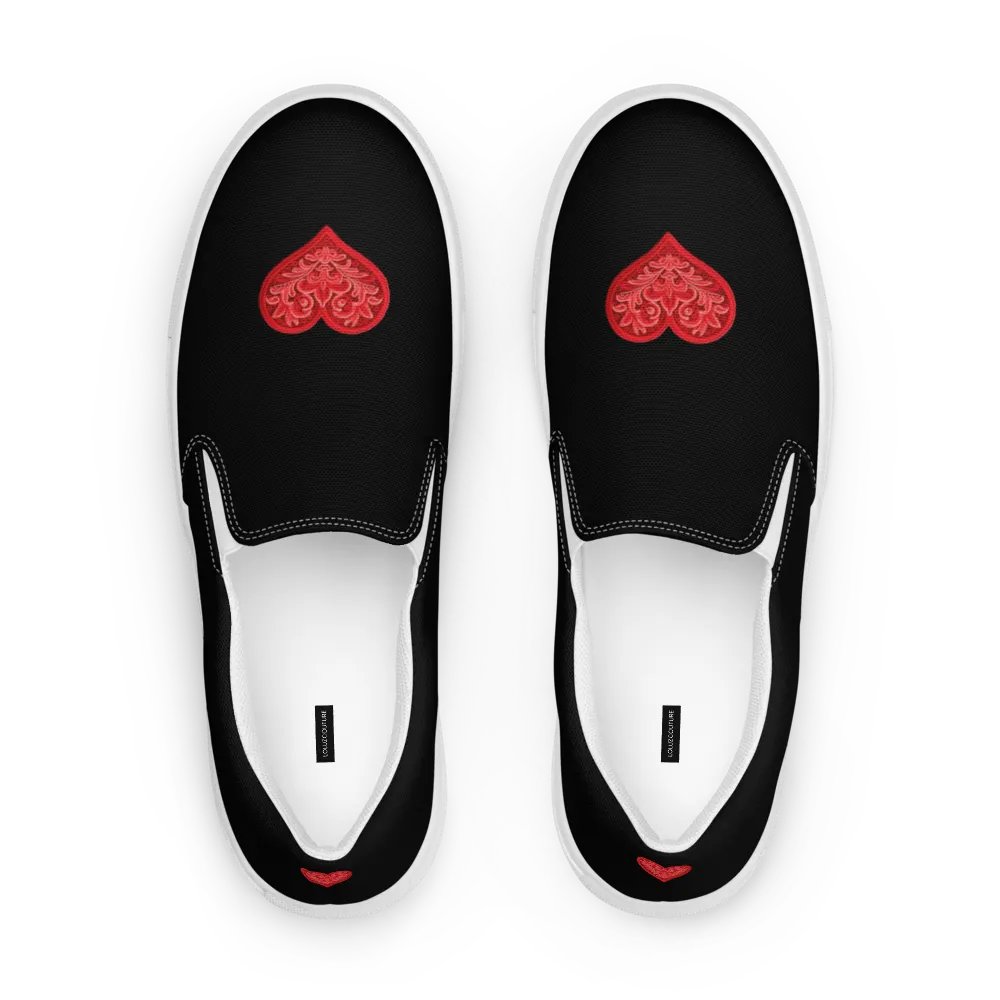 Red Heart Black Canvas Women's Slip-On Shoes product image (8)
