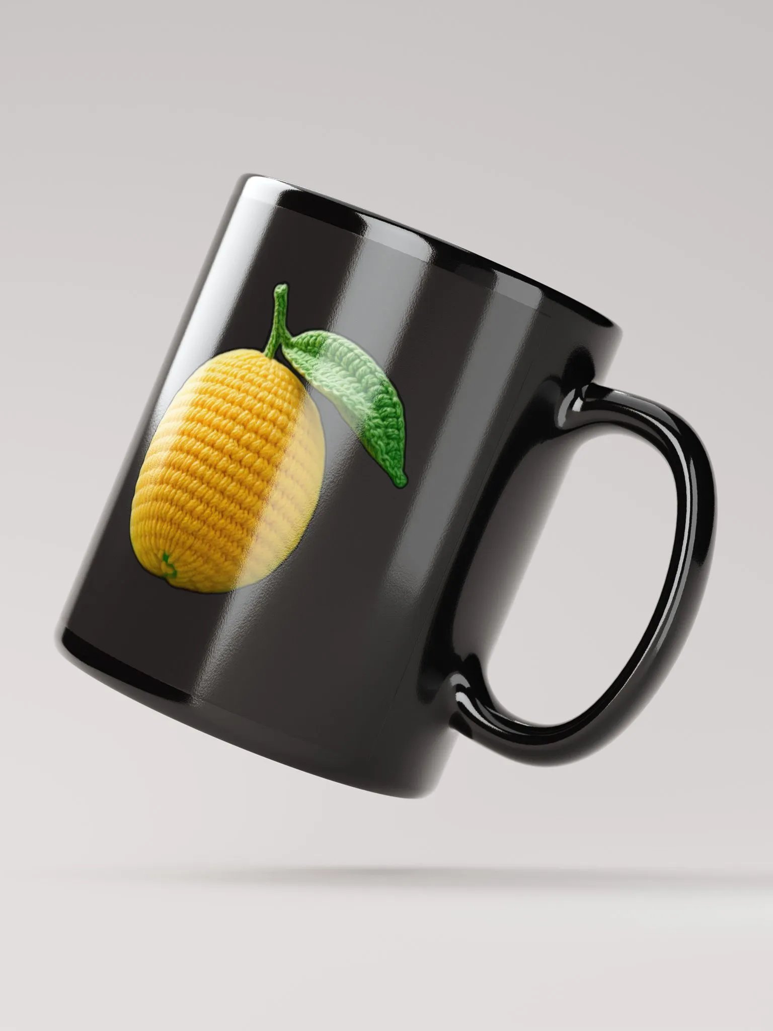CozyAvocado Black Glossy Mug Crochet Lemon #1 product image (2)
