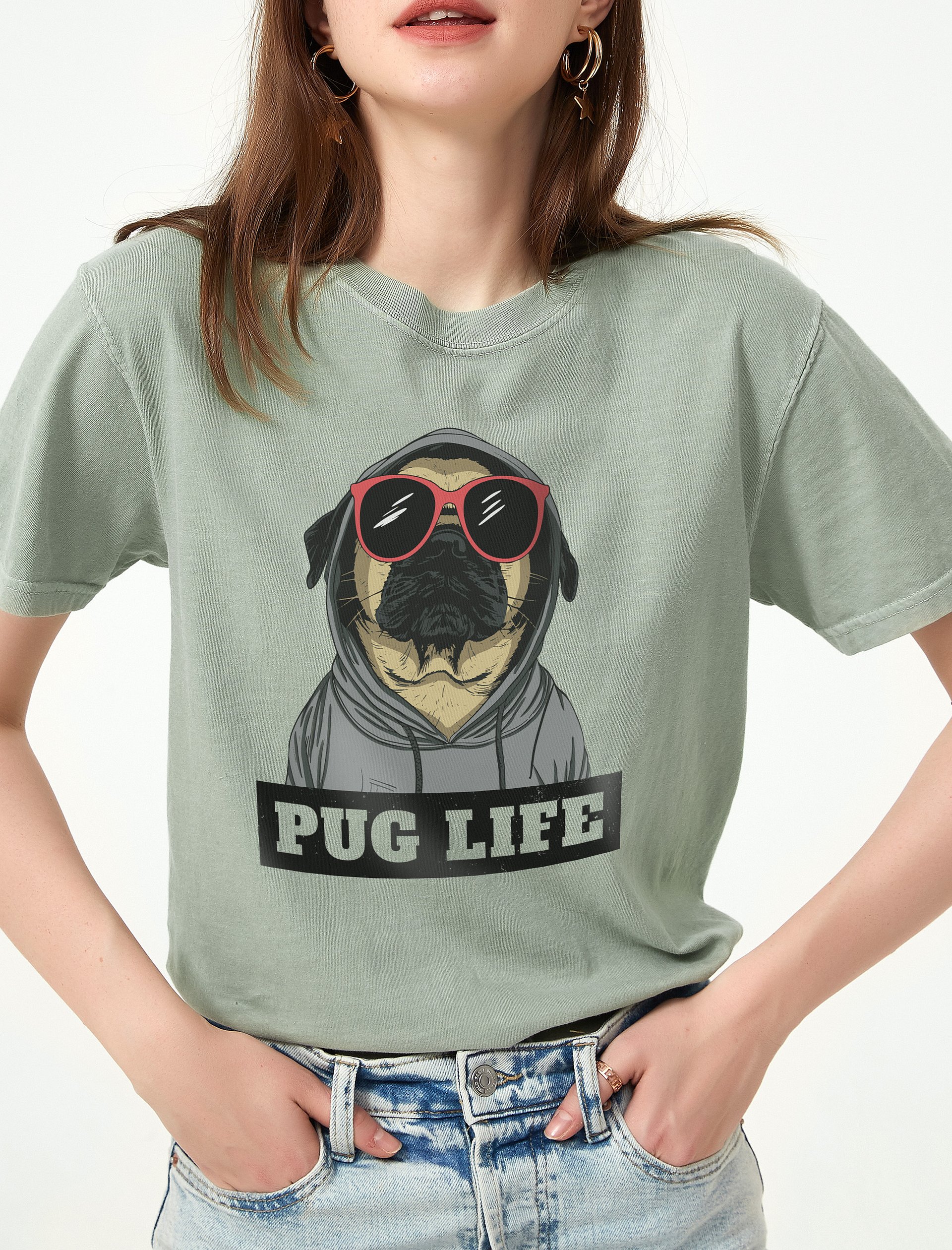 Pug Life T-Shirt | Funny Pug Wearing a Hoodie and Sunglasses T-Shirt for Pug Owners product image (2)