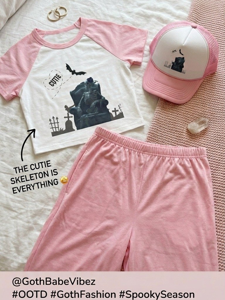 Pink aesthetic gothic outfit combo with free scrunchy product image (2)