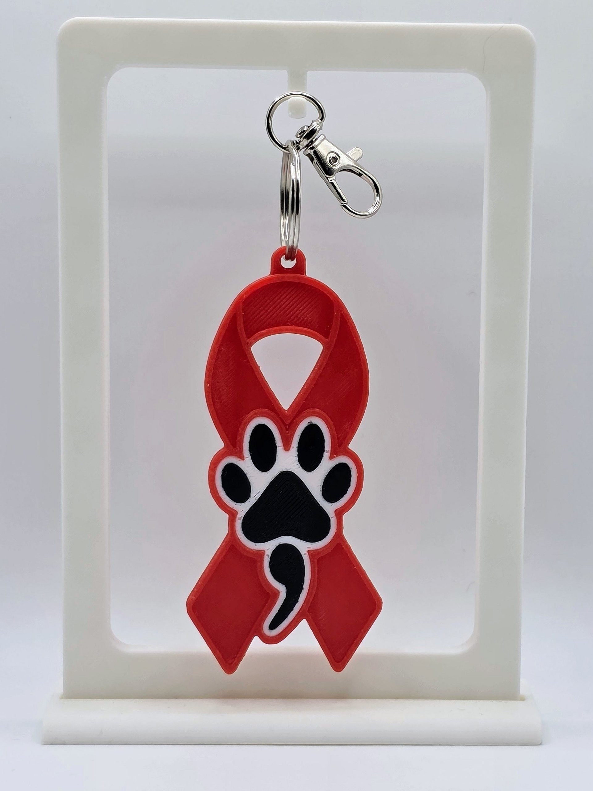❤️ Red Awareness Ribbon Keychain | Dog Paw Semicolon product image (3)