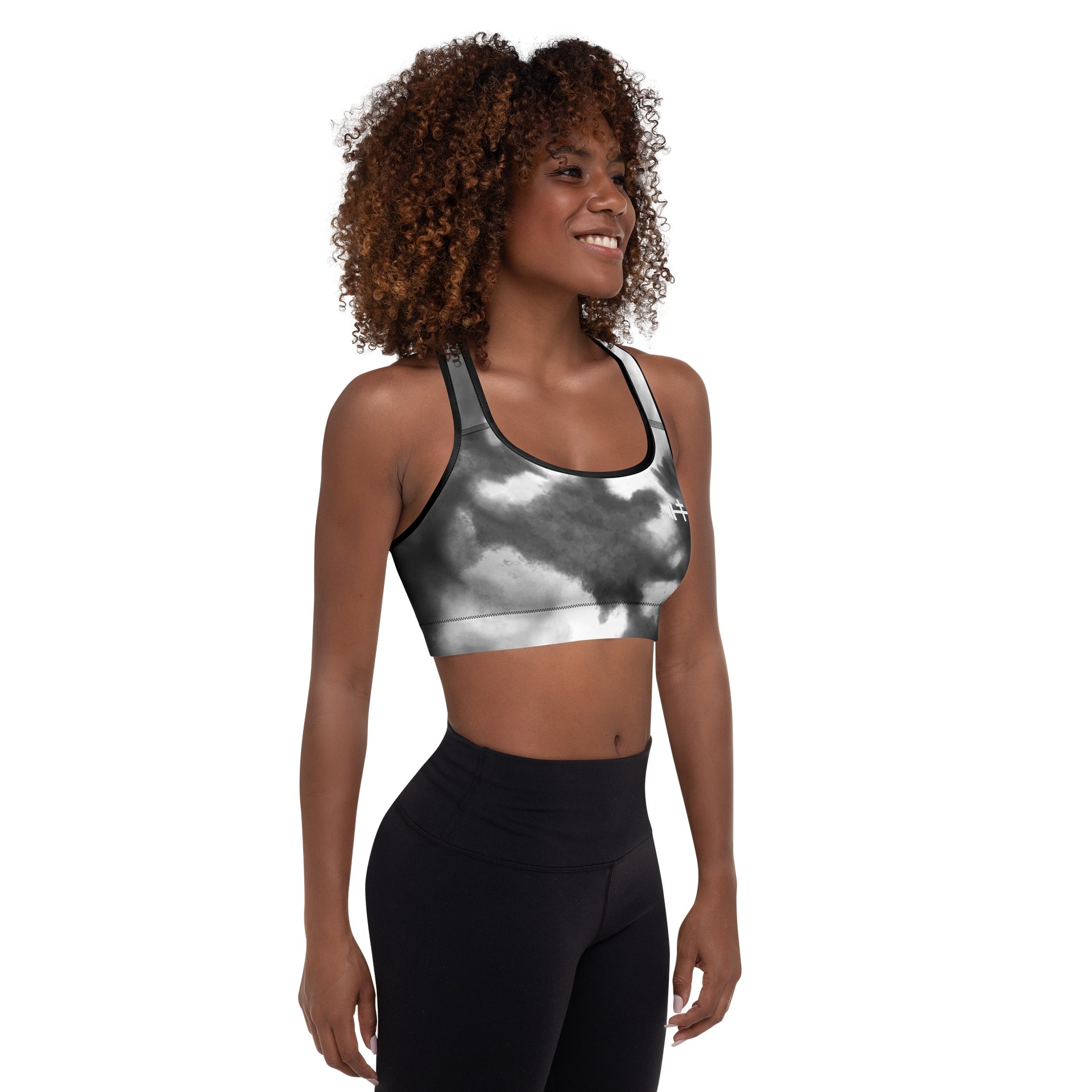 His House Women's Padded Sports Bra - B&W Tie Dye product image (6)