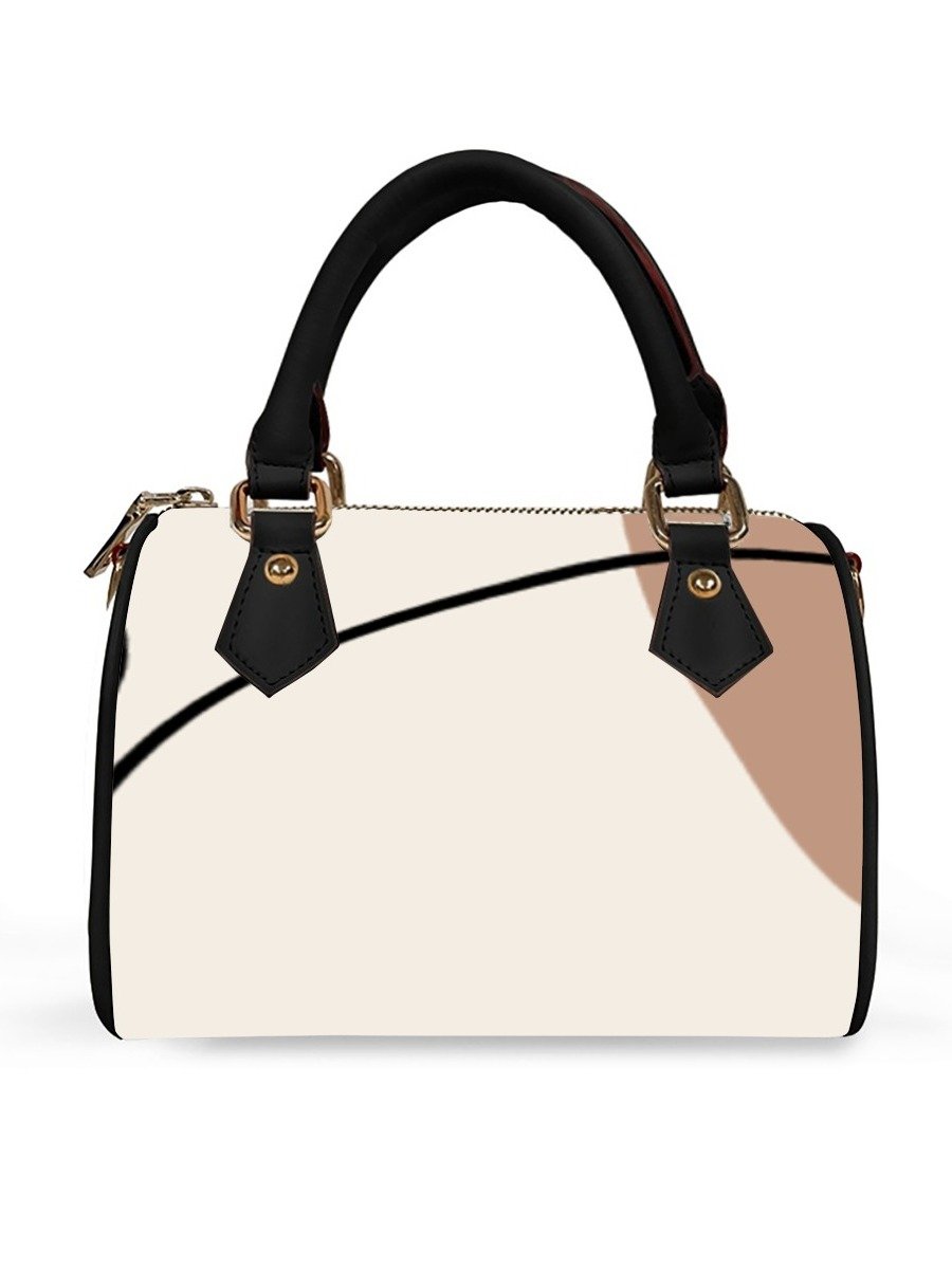 Cream Minimal Barrel Bag – Ivory & Black Structured Mini Handbag with Gold Hardware & Crossbody Strap product image (3)