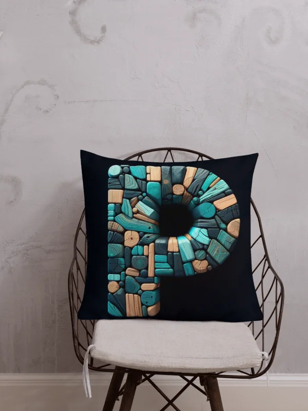 Mosaic Letter P Premium Pillow | AI Design initial P product image (1)