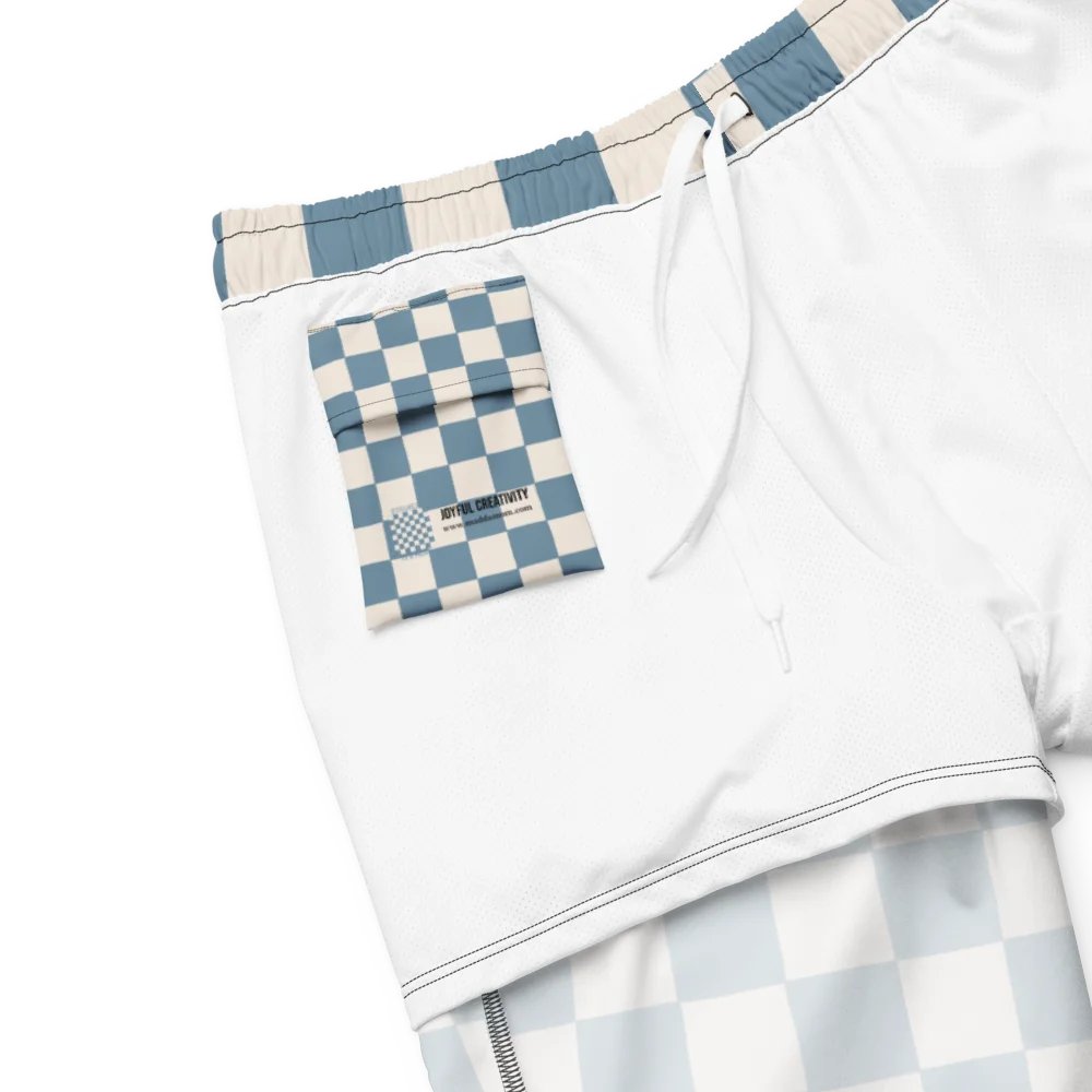 Stillness Move” Checkerboard Swim Shorts – Zen Meets Style (Dusty Blue & Cream) product image (6)