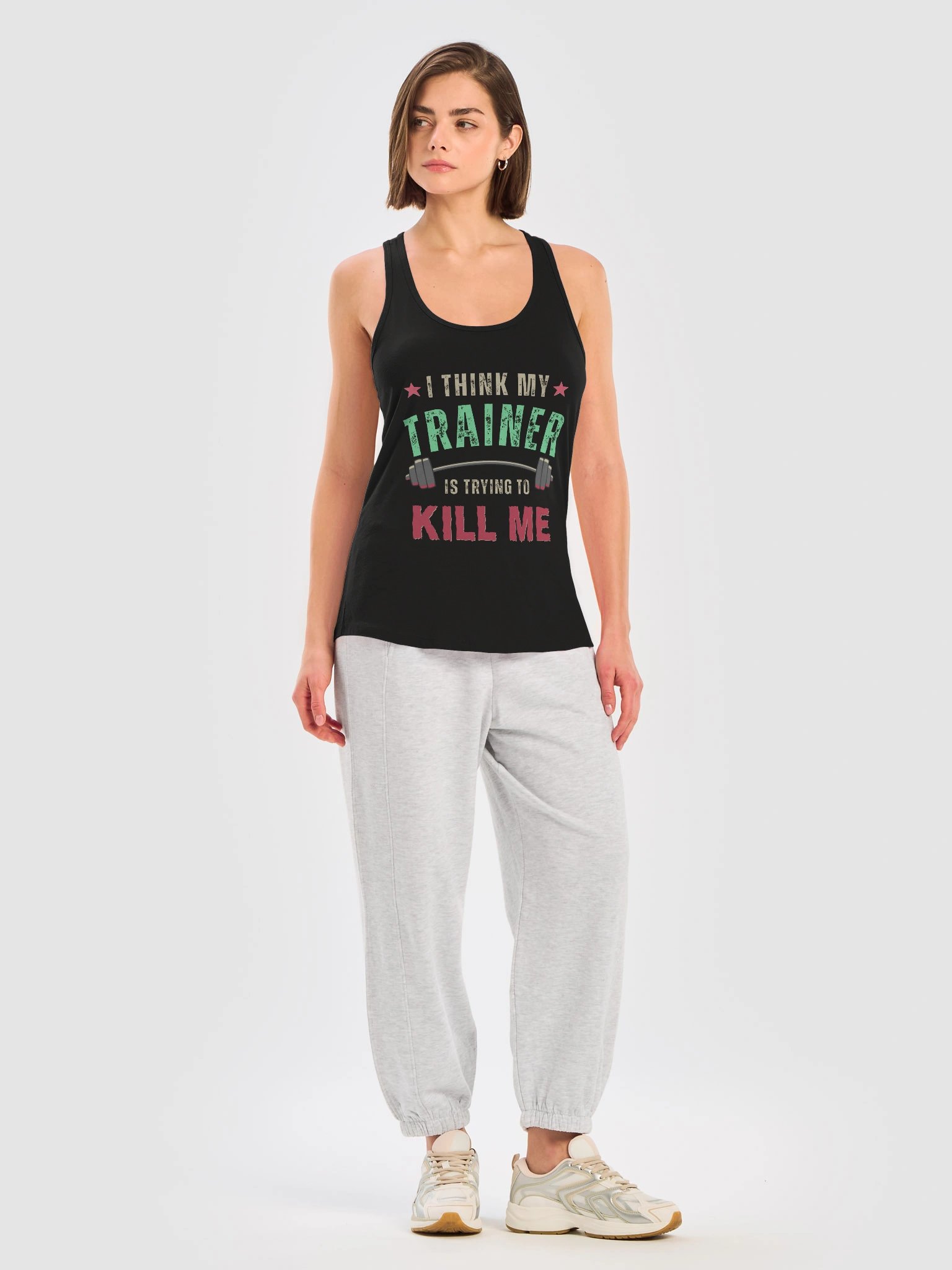 I Think My Trainer Is Trying To Kill Me Women’s Racerback Tank Top product image (5)