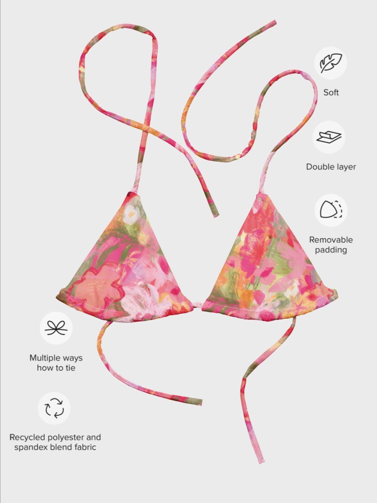 Recycled String Bikini Top "Sweet Pastel Florals of Spring" product image (6)