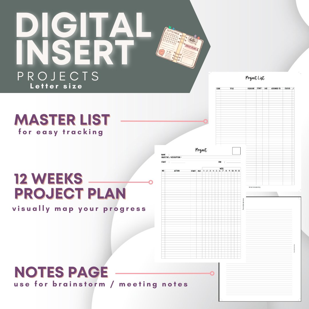 Project Management Planner Insert | Gantt-Style 12-Week Tracker | Letter Size product image (1)