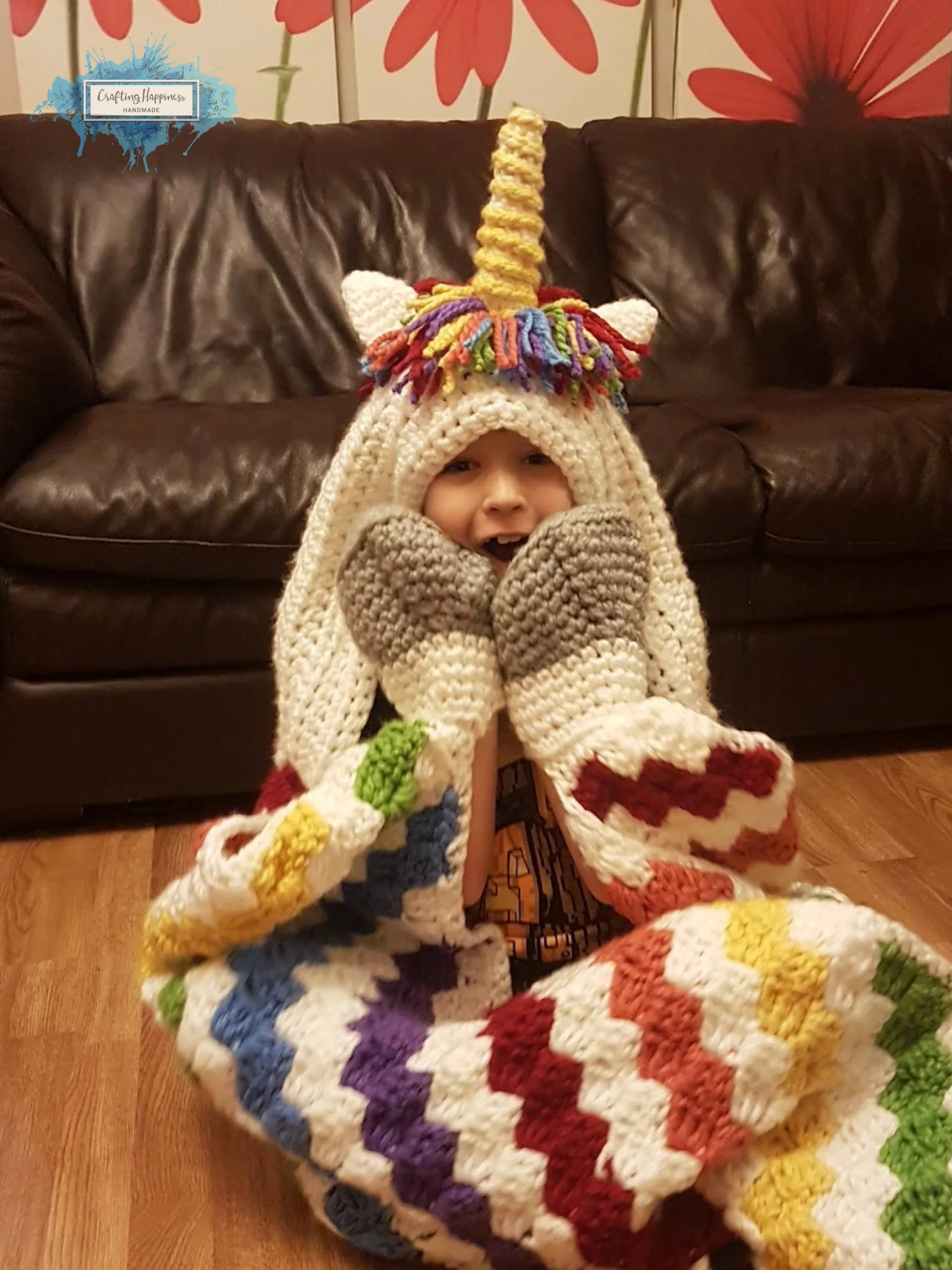 Rainbow Unicorn Hooded Blanket Crochet Pattern, Kids & Adults (PDF Pattern) product image (1)