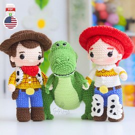 Toy Story Inspired Amigurumi Patterns Combo - T-Rex, Woody, and Jessie (3 PDF)