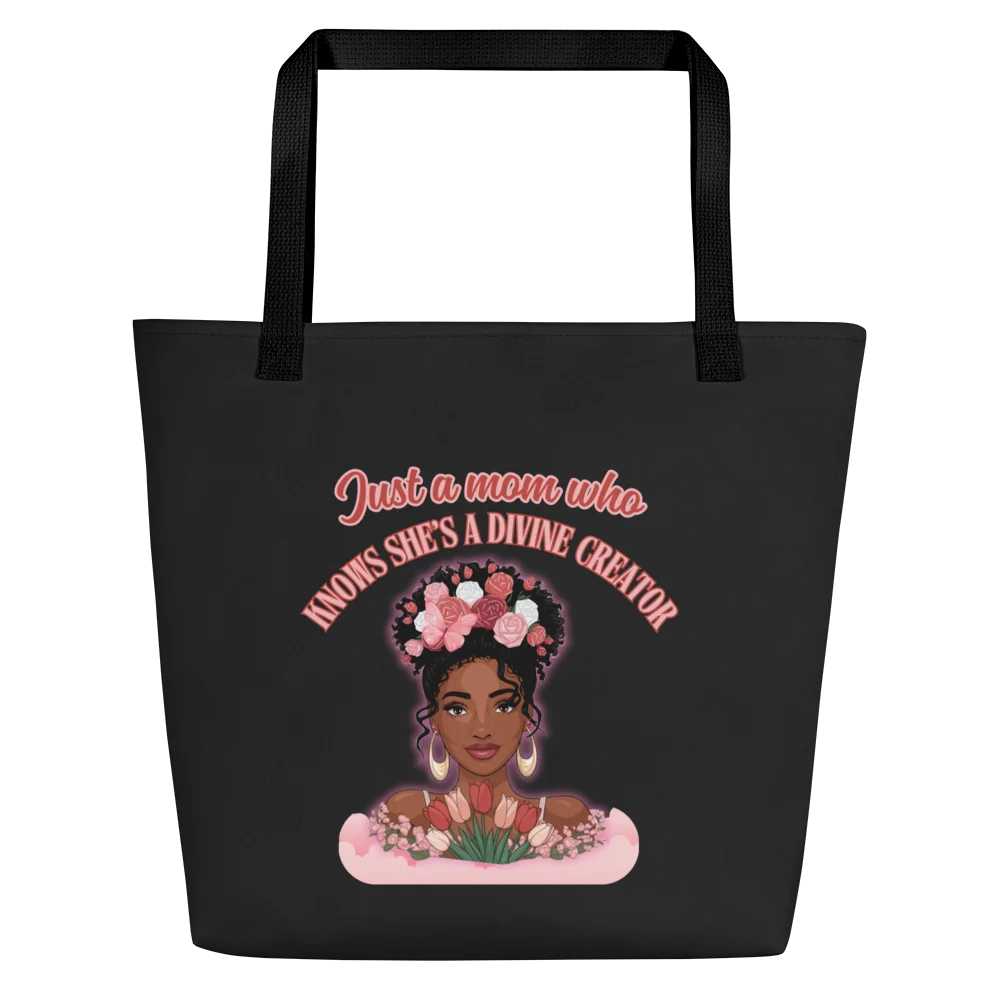 Just a Mom Who Knows She’s a Divine Creator Large Tote Bag | AOP Custom Tote w/ Pocket | Stylish Mom Bag | Everyday Carry | Gift for Mom product image (6)