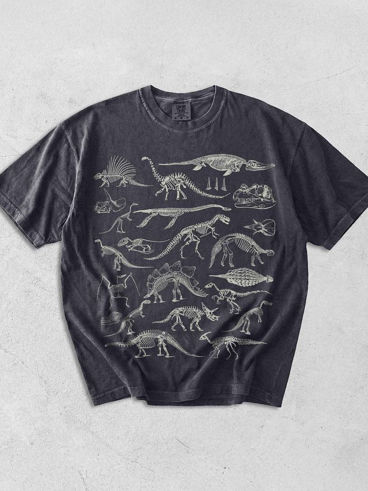Dark Academia Dinosaur Skeleton Shirt – Vintage Fossil Bones Off-White Graphic Tee product image (1)