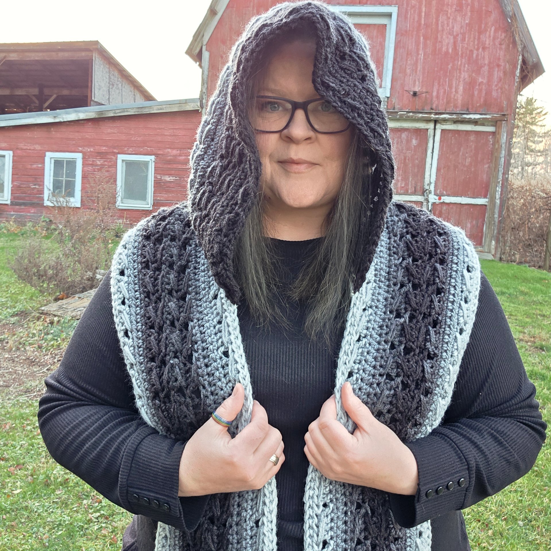 Crochet Hooded Scarf: Long Winter Scarf with attached Hood product image (7)