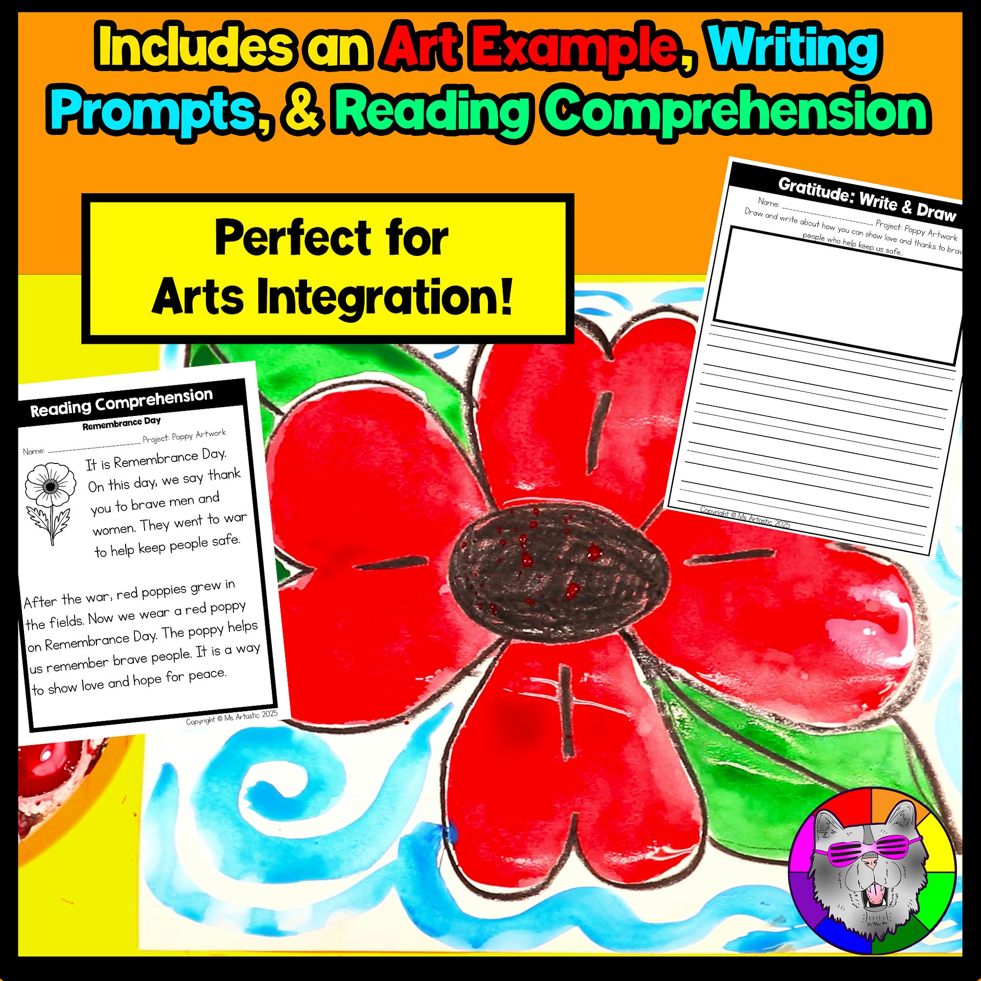Poppy Art Lesson Remembrance Day Art Memorial Day Art Project Writing Reading K-3 product image (2)