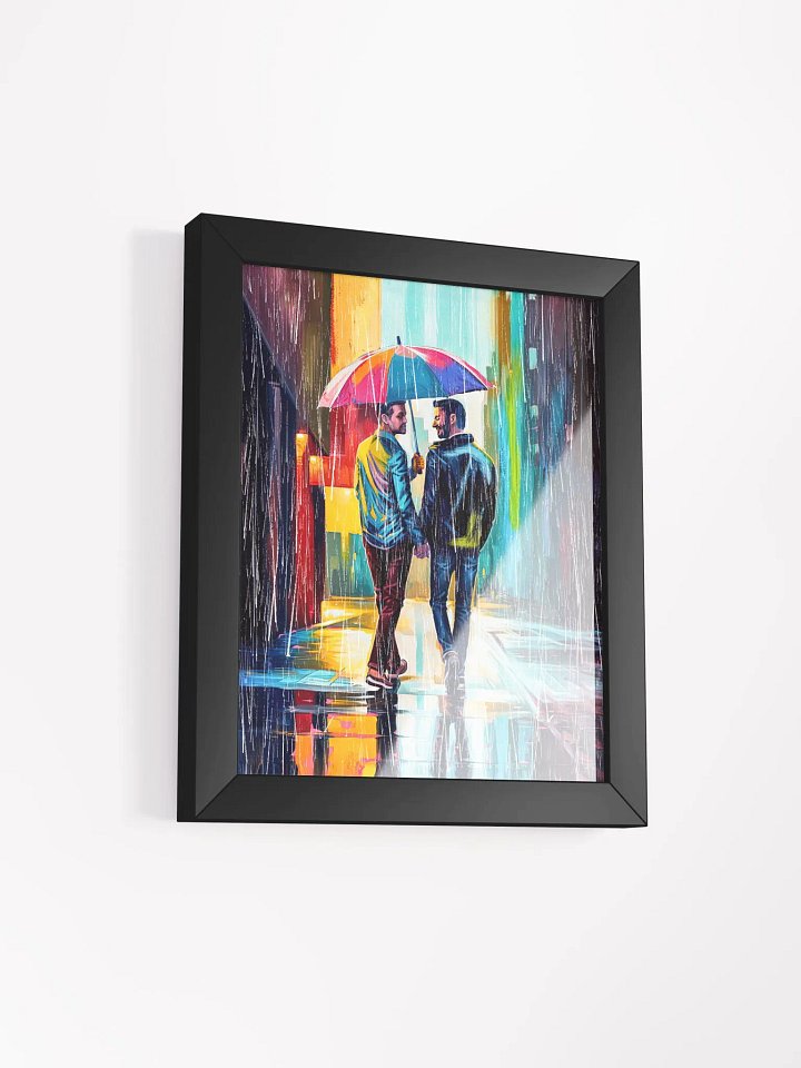 Gay Couple In The Rain – Colorful Two Hearts Studio Framed Print product image (2)