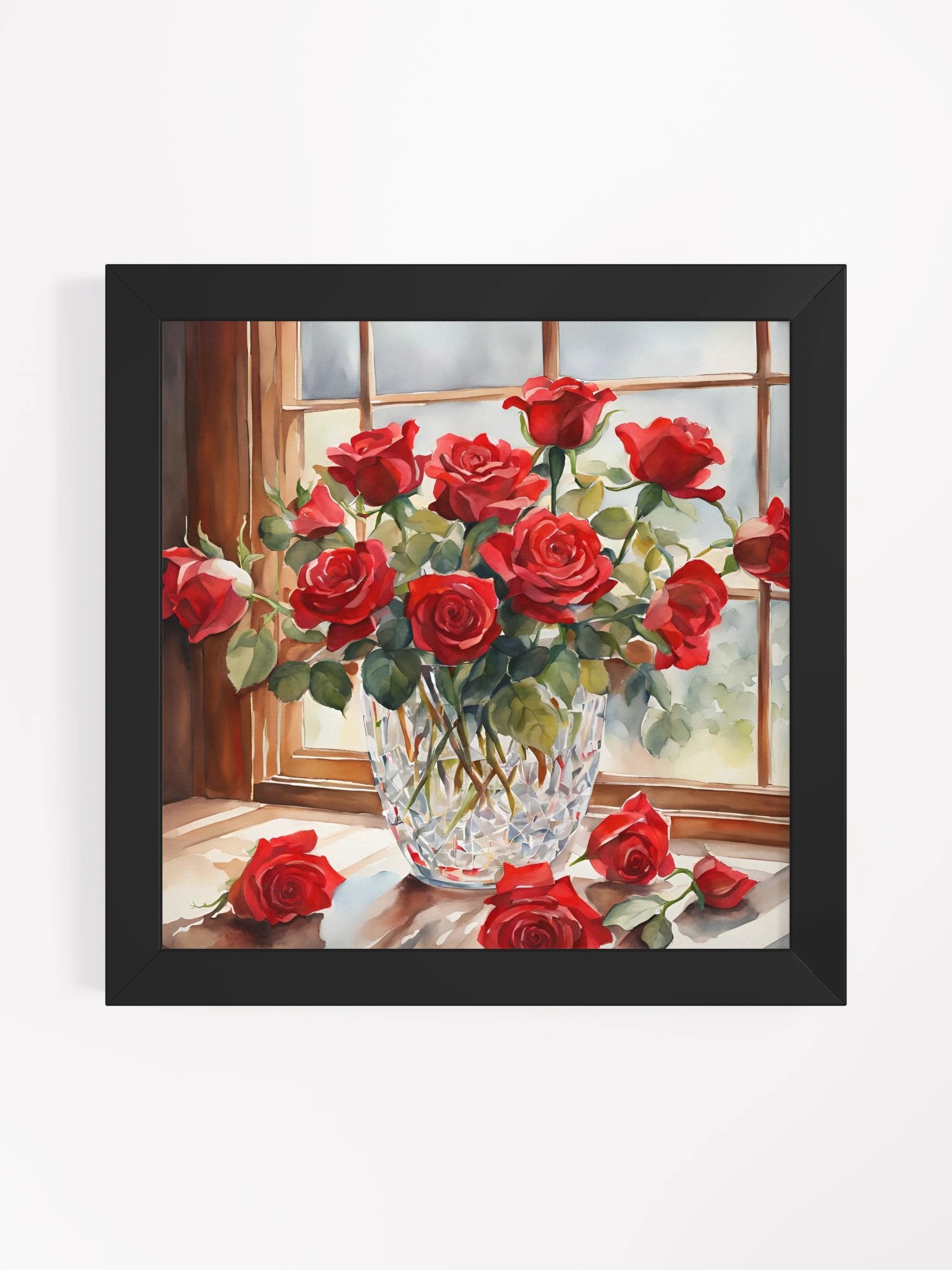 Red Roses in Crystal Bowl Framed Premium Poster product image (4)