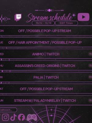 🕸️💜 This Week’s Stream Schedule (VTuber + Xbox) Monday is off for our anniversary. Then: Tue — Assassin’s Creed: Origins  Wed — Viewer Choice (poll in Discord)  Thu — Viewer Choice (poll in Discord)  Fri — Star Wars Jedi: Fallen Order Saturday is off / possible pop-up, and Sunday is a maybe game-together with the hubby if we still have energy. Polls are up in Discord for Wednesday and Thursday (all four games are options). Which day are you hopping in for? Drop an emoji below 👇 #AssassinsCreedOrigins #JediFallenOrder #CozyChaos #Callieach