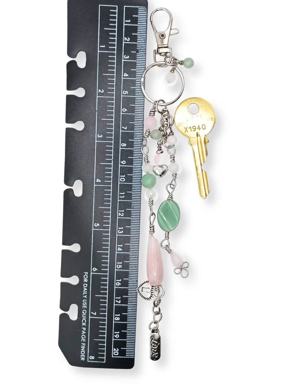 Hand-Crafted Purse Charm for Love | Rose Quartz & Aventurine, Silver-Tone | "Heart’s Harmony" product image (5)