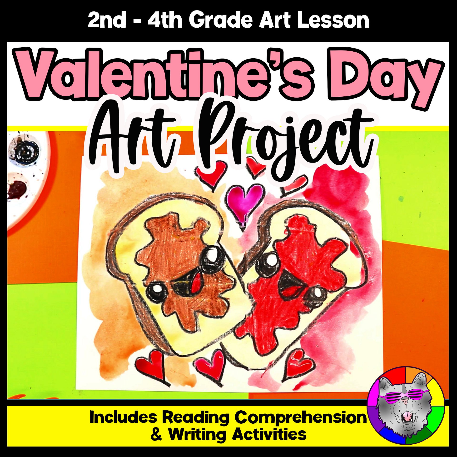 Valentines Day Art Project PB & J Art Lesson Valentine Art Activity V Day Craft Reading Comprehension Writing Activities product image (1)
