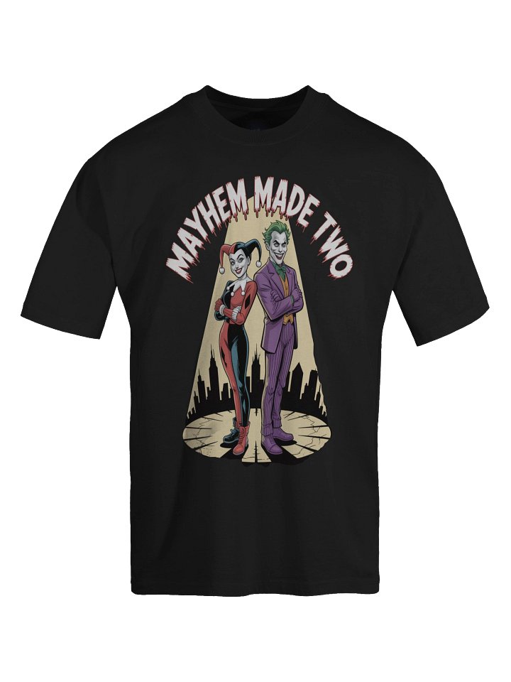 Duet of Disorder: Joker & Harley Quinn Mayhem Made Two Oversized Faded T-Shirt product image (1)