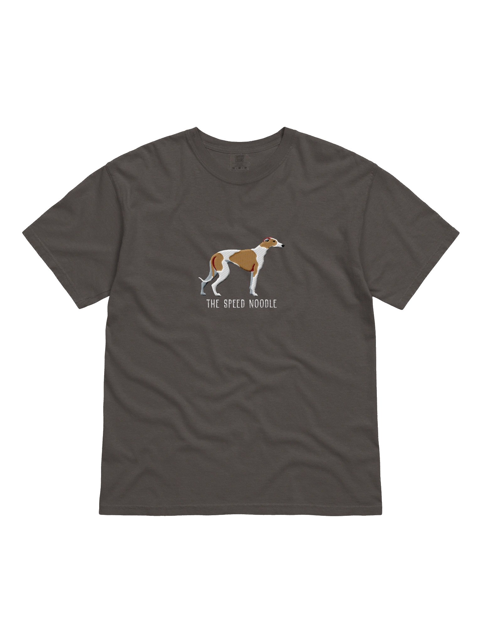 The Speed Noodle T-Shirt(Embroidered) of a Greyhound(Tan & White) product image (4)