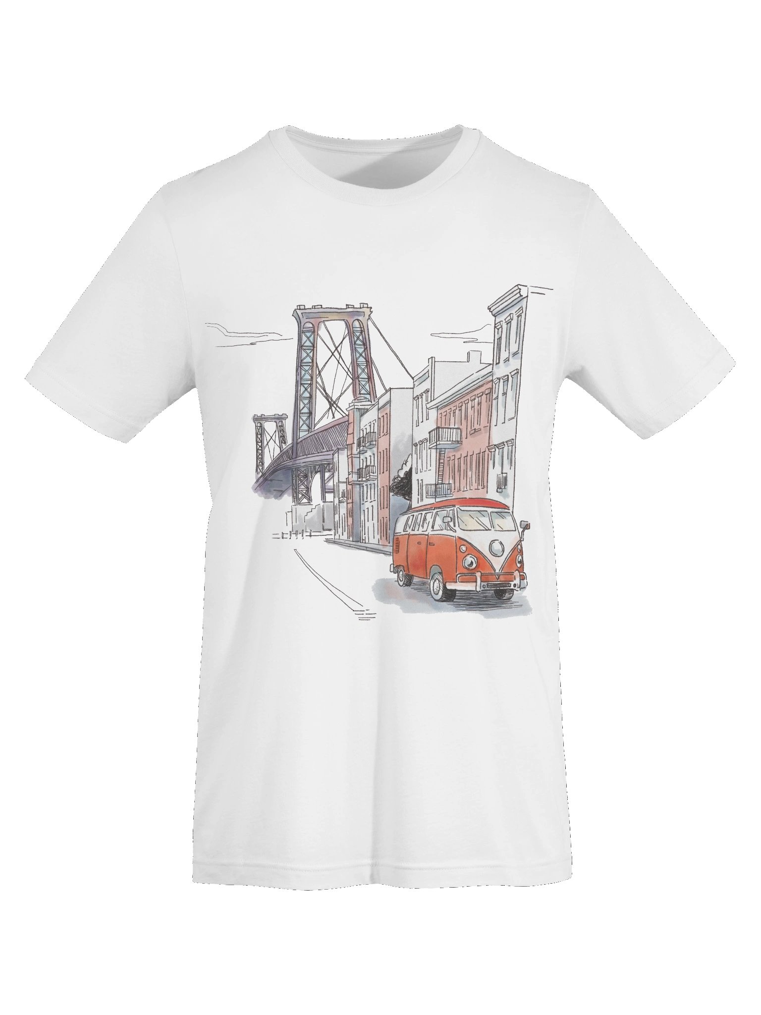 Williamsburg Bridge Tee in red and purple artwork product image (9)