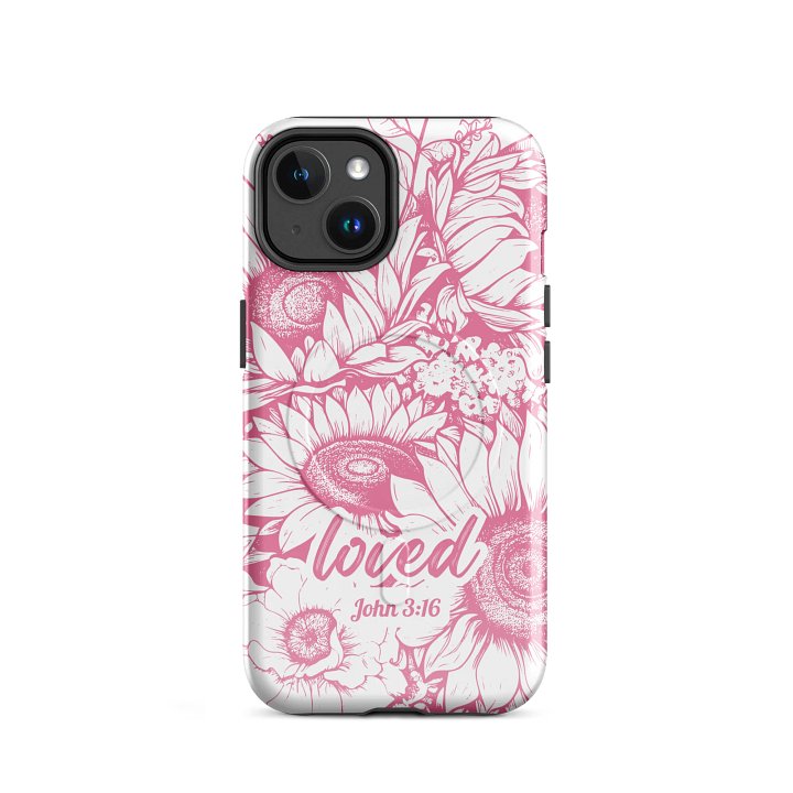 Loved John 3:16, Inspirational Gift, Tough MagSafe® iPhone® Magnetic, Sunflower Bible Verse, iPhone 14, 15, 16, 17, Pro, Pro Max, Plus Cases. product image (2)
