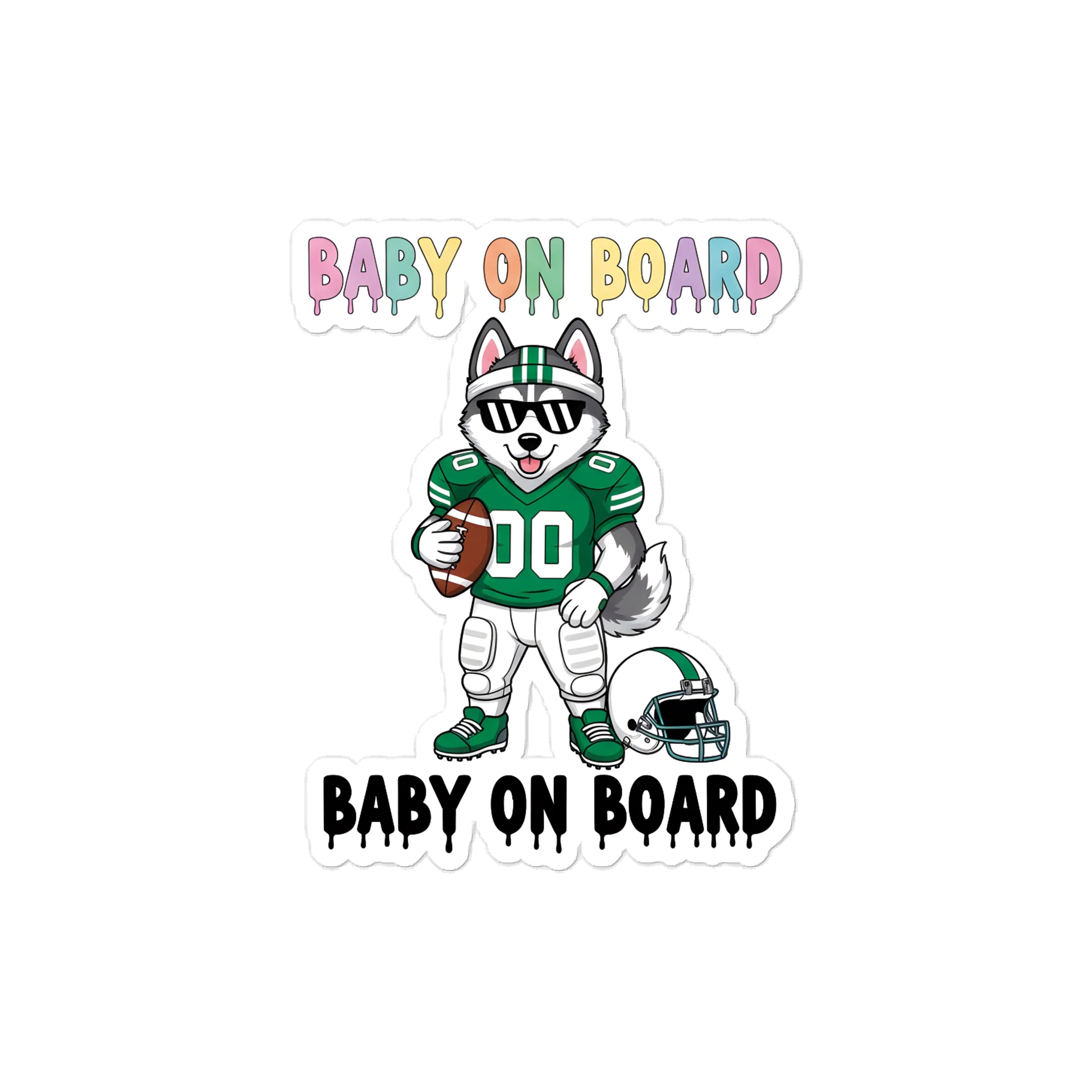 Funny Husky Football Baby on Board Sticker - 5x5 Weatherproof Vinyl Car Decal - Game Day Husky Tailgate Decor product image (1)