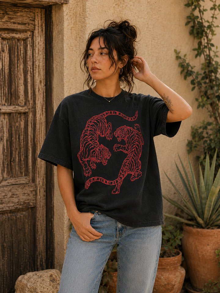 Red Tiger Vintage Graphic Tee, Comfort Colors Tiger T-Shirt, Tiger Lover Gift, Unisex product image (2)