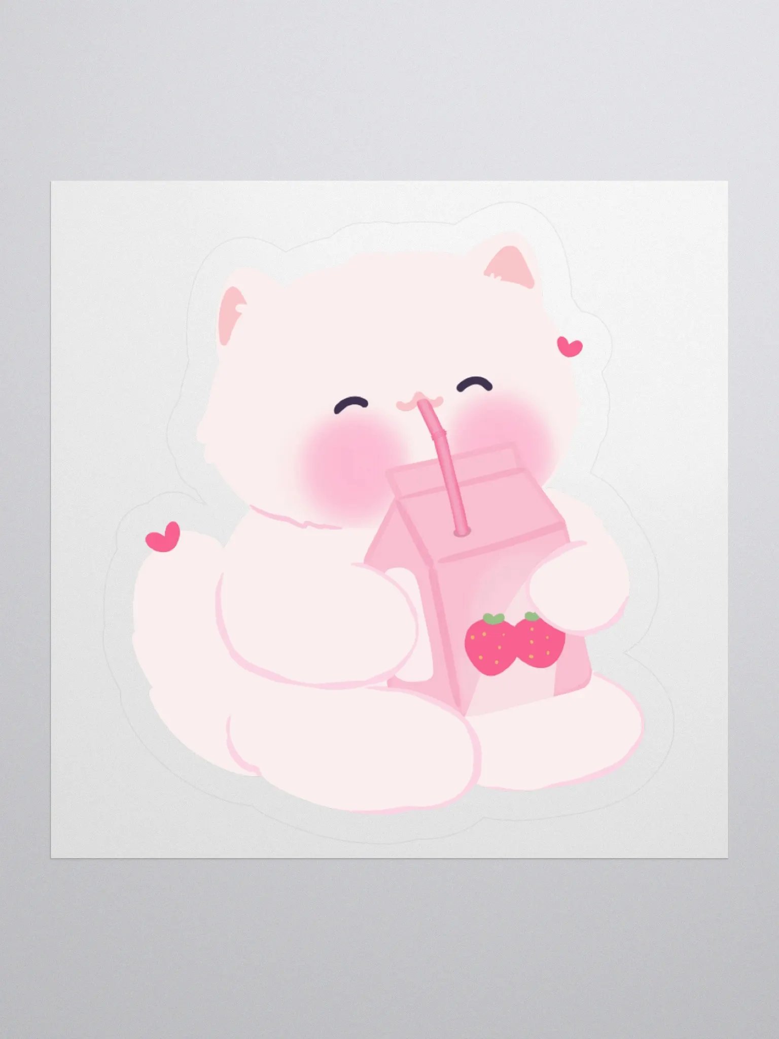 Strawberry Juice White Cat Sticker product image (1)