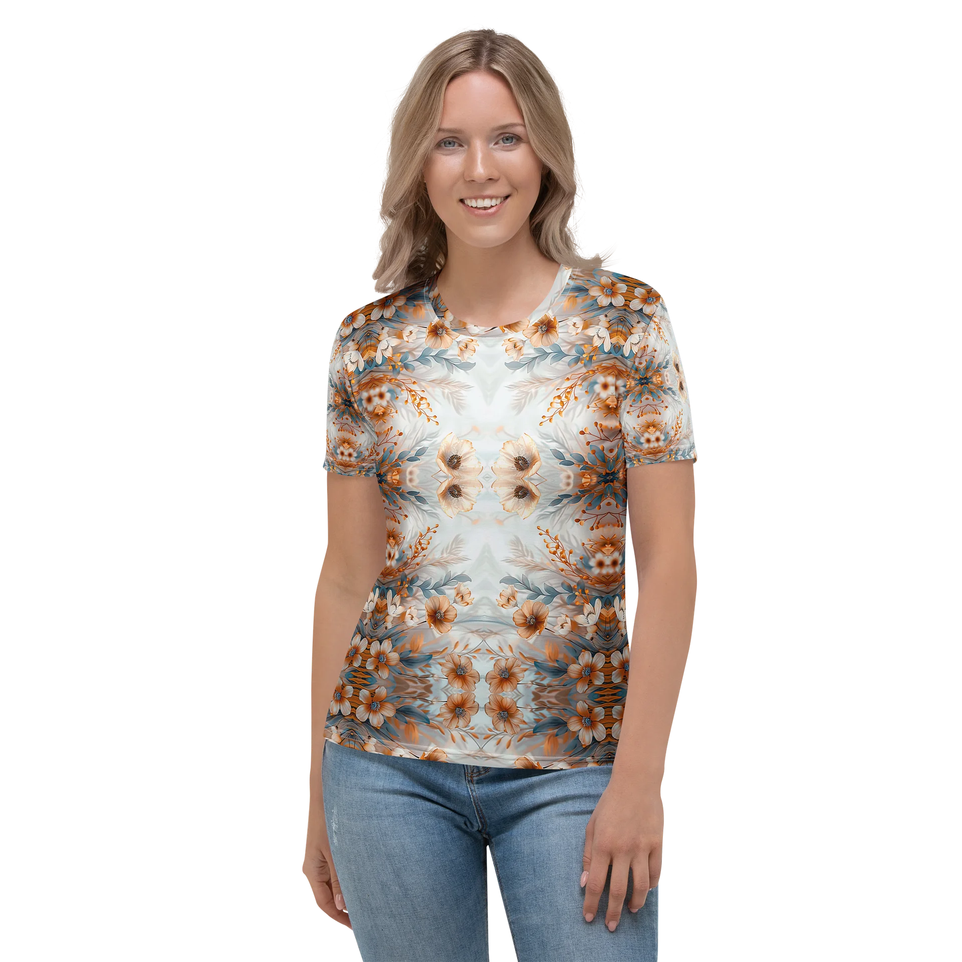 Apricot Bloom: Kaleidoskop Floral Damen-Shirt product image (3)