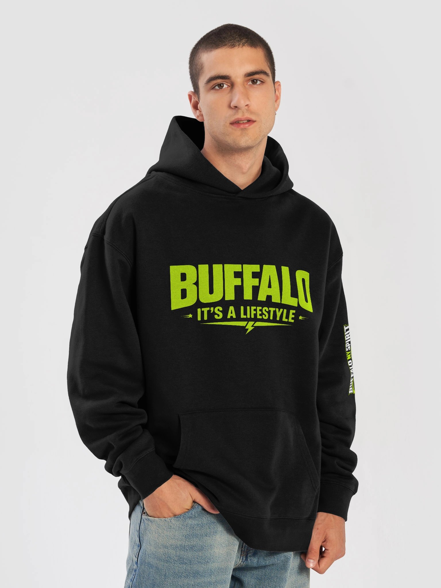 "Buffalo... It's A Lifestyle" Neon on Black Hoodie product image (7)